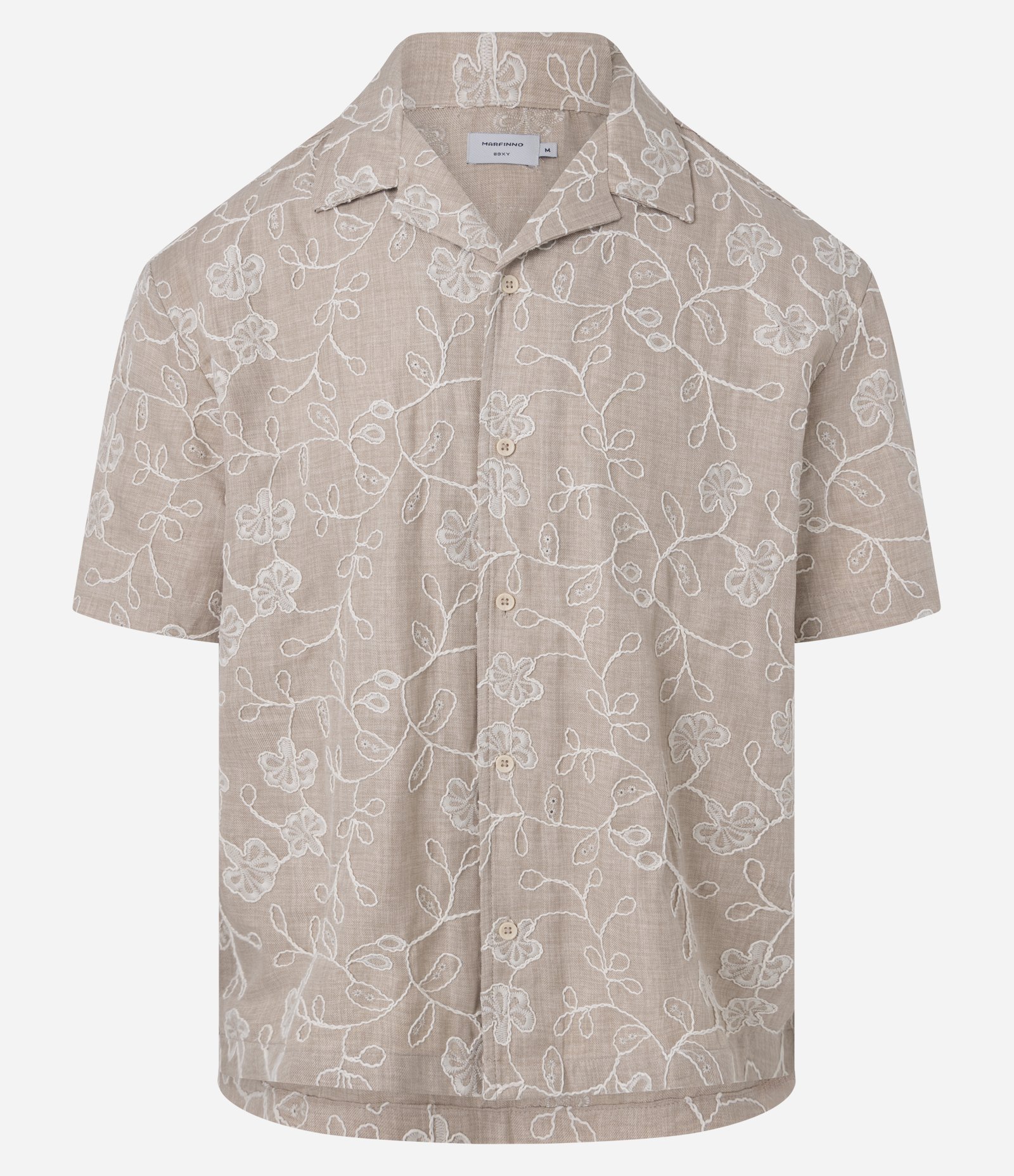 Camisa Regular Manga Curta com Bordado Floral Bege 6