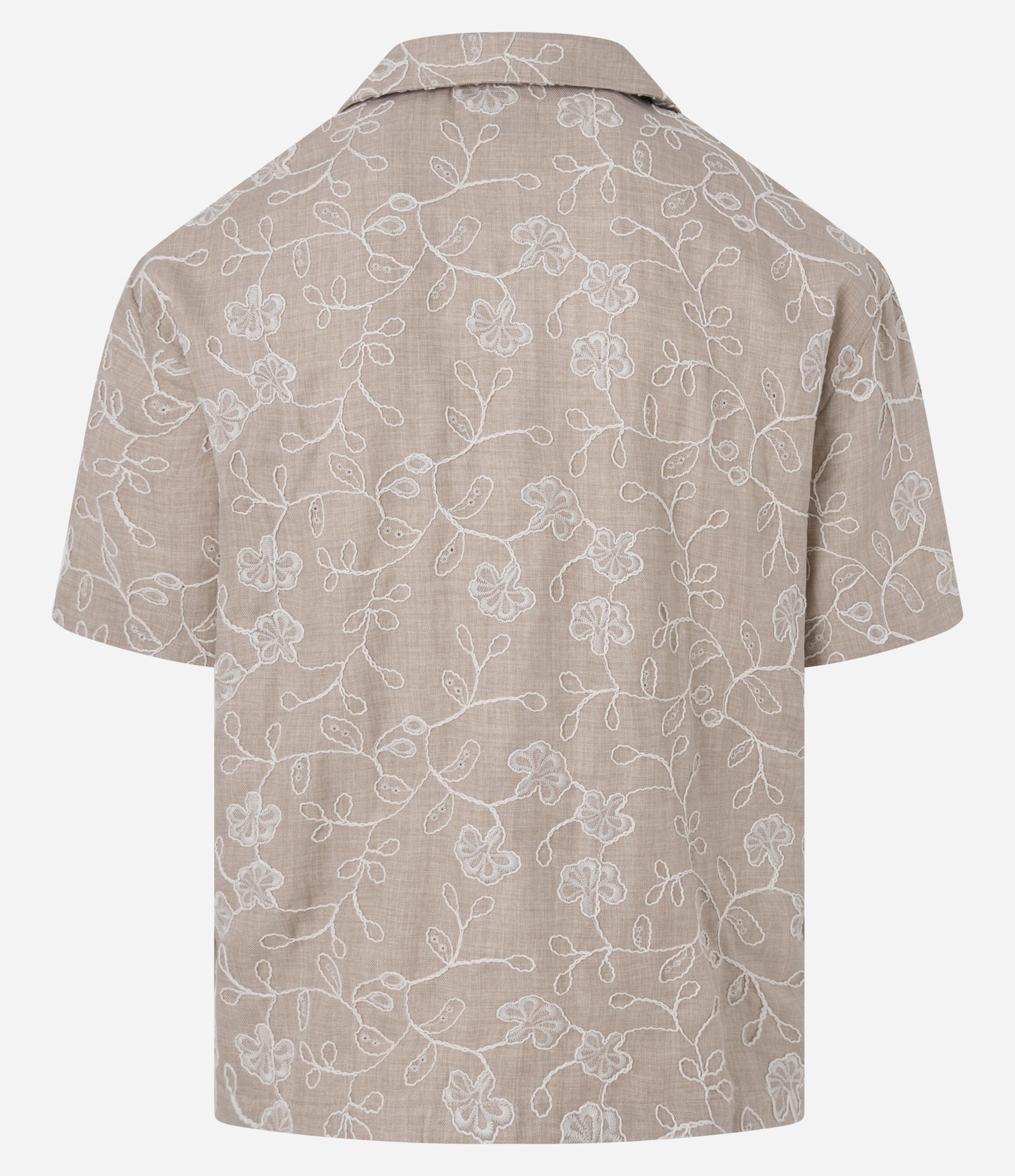 Camisa Regular Manga Curta com Bordado Floral Bege 8