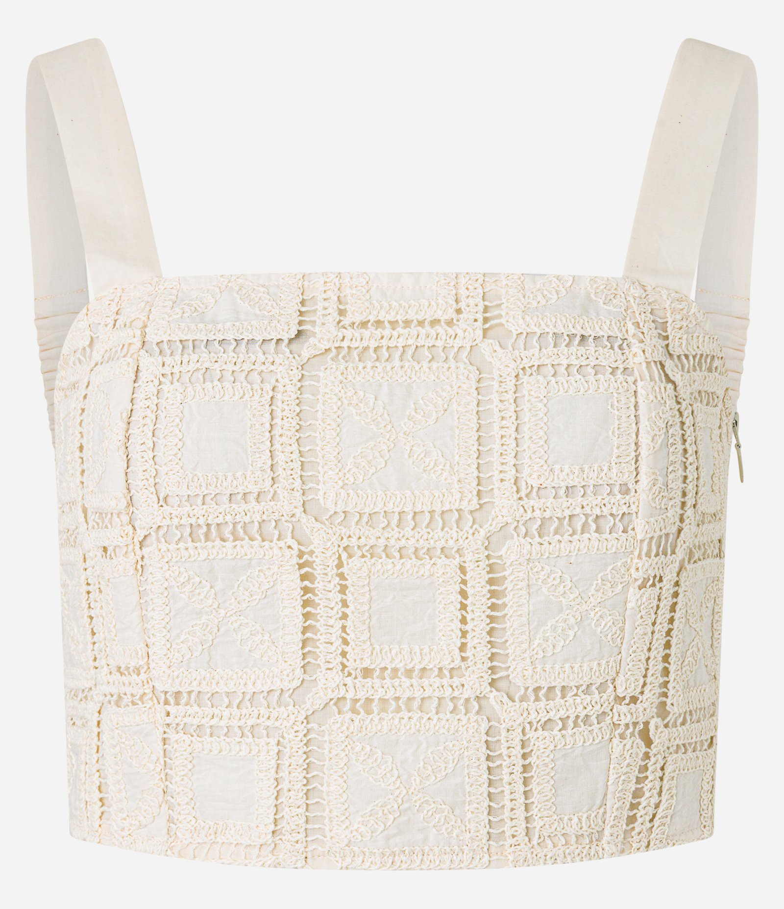 Blusa Cropped em Laise de Efeito Crochê com Entremeios Bege 5