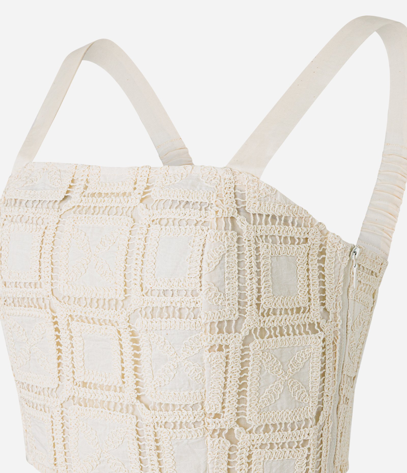 Blusa Cropped em Laise de Efeito Crochê com Entremeios Bege 6