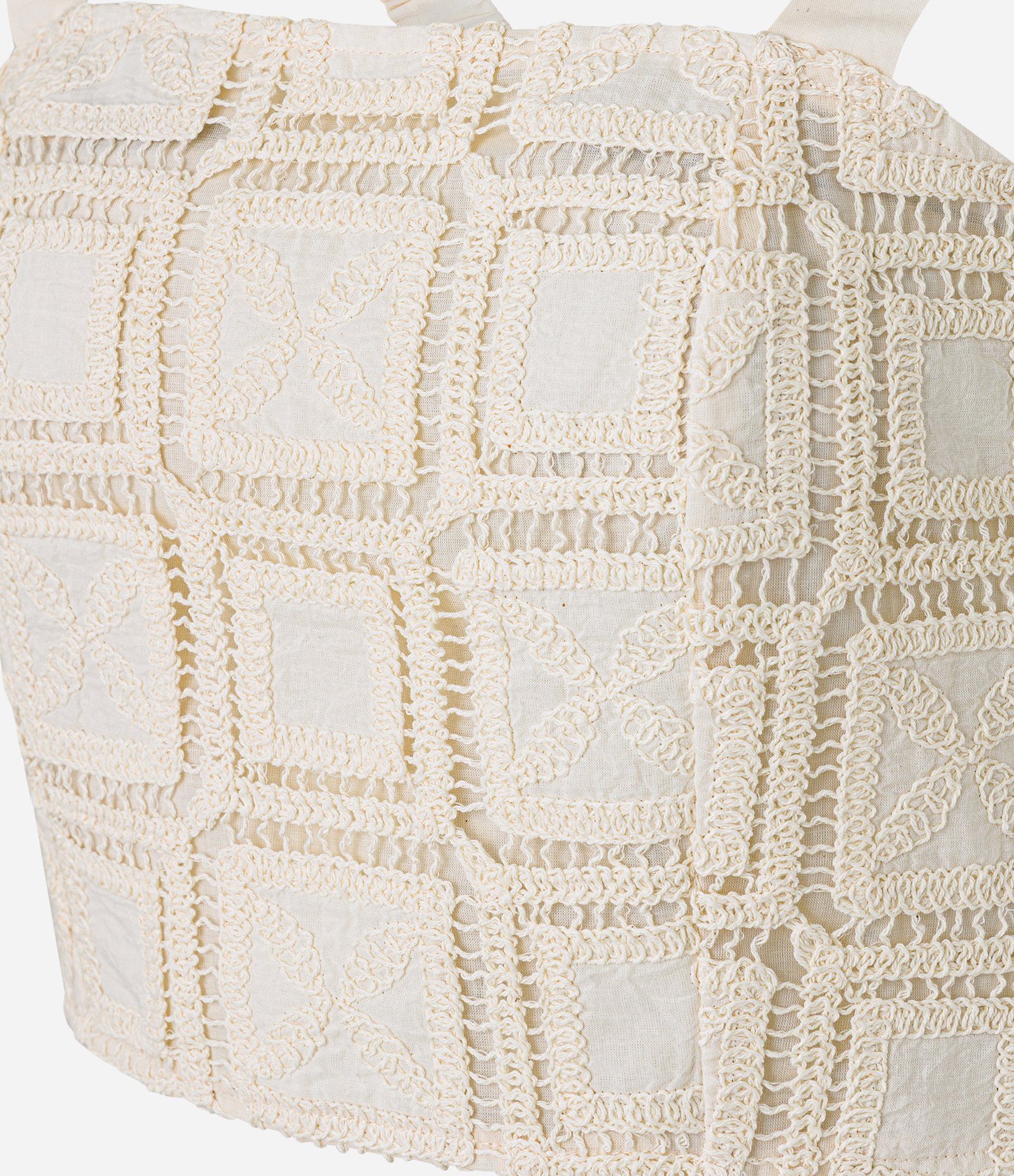 Blusa Cropped em Laise de Efeito Crochê com Entremeios Bege 7