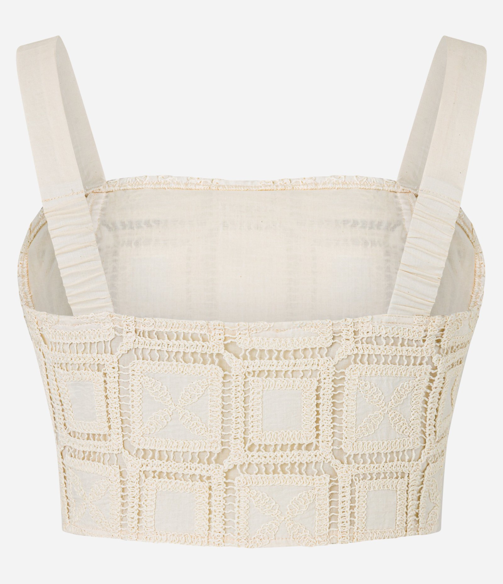 Blusa Cropped em Laise de Efeito Crochê com Entremeios Bege 8
