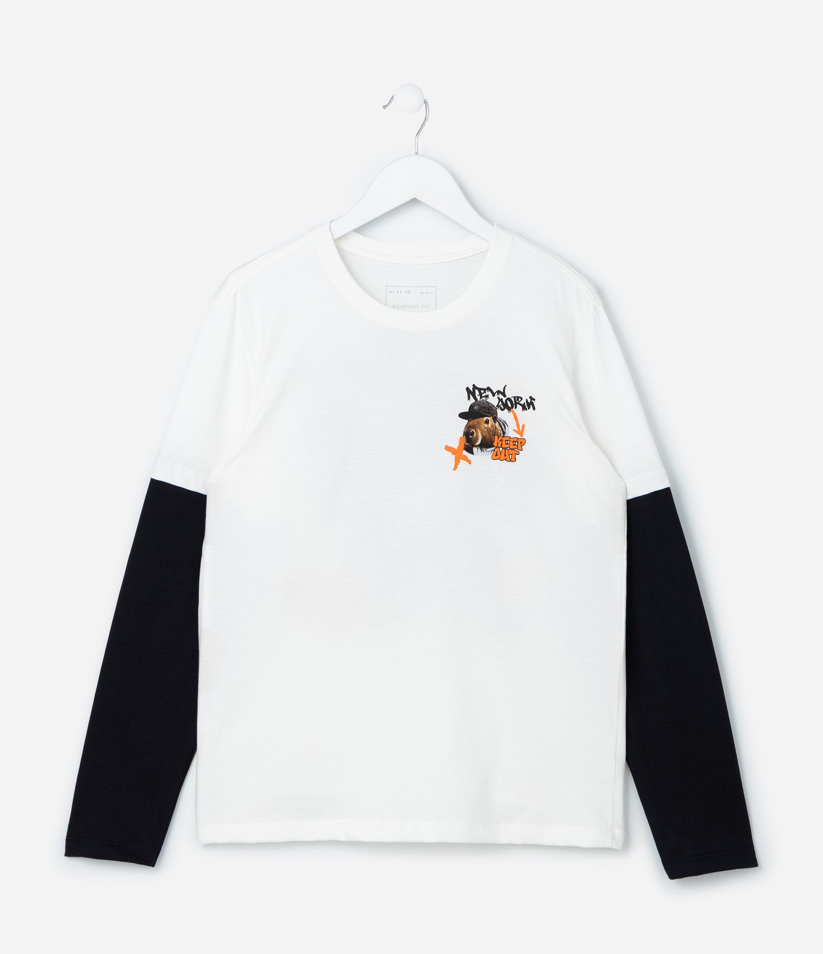Camiseta Infantil com Estampa Frente e Costas Capivara - Tam 5 a 14 Anos Branco/Preto 1