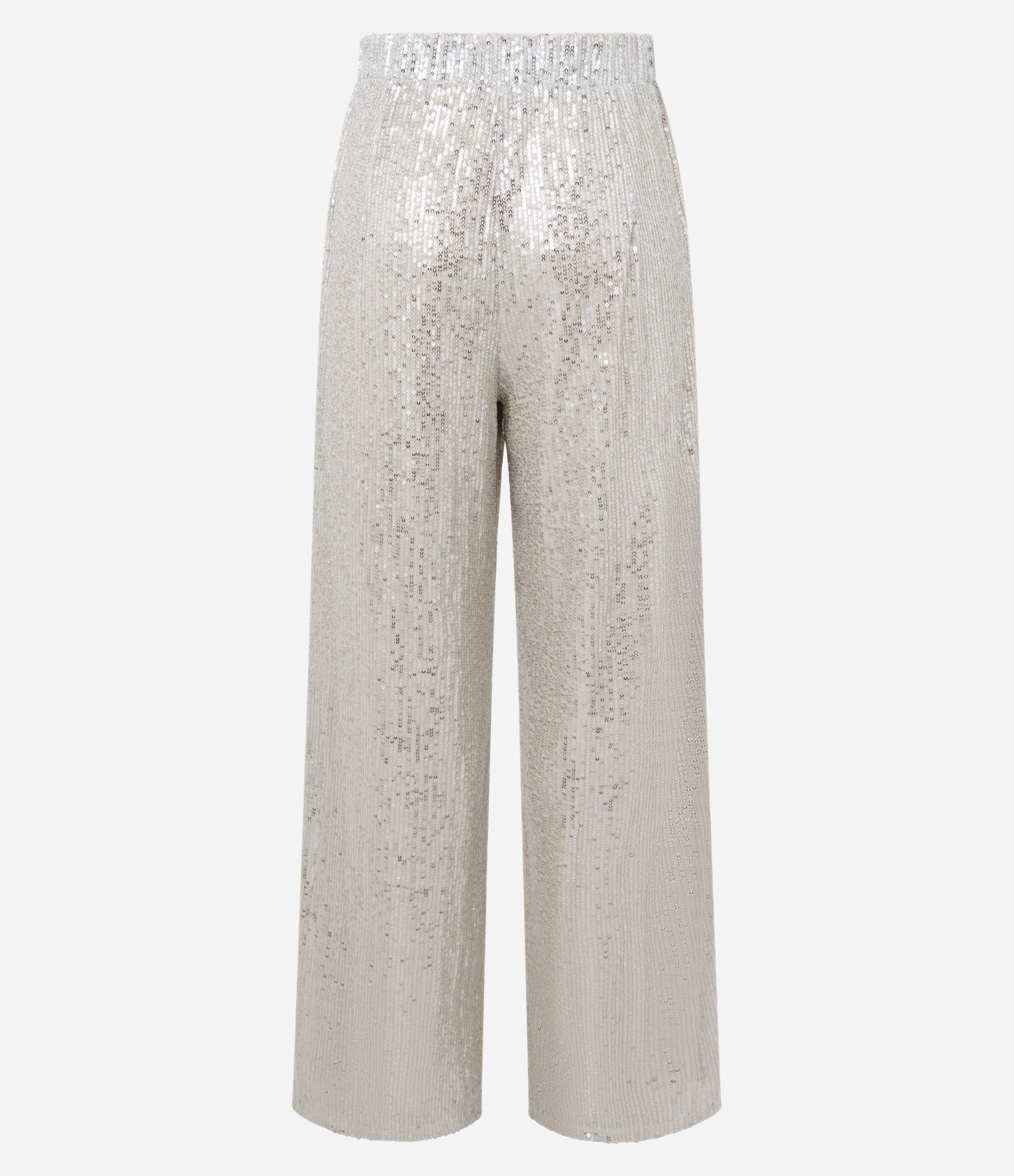 Calça Pantalona com Ponto Aberto e Paetê Metalizado Prata 3