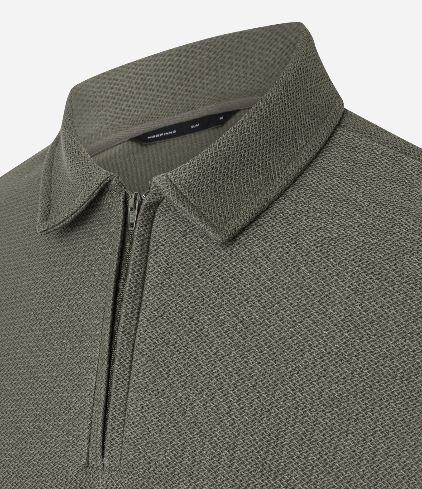 Camisa Polo Slim Texturizada com Zíper na Gola Verde 7