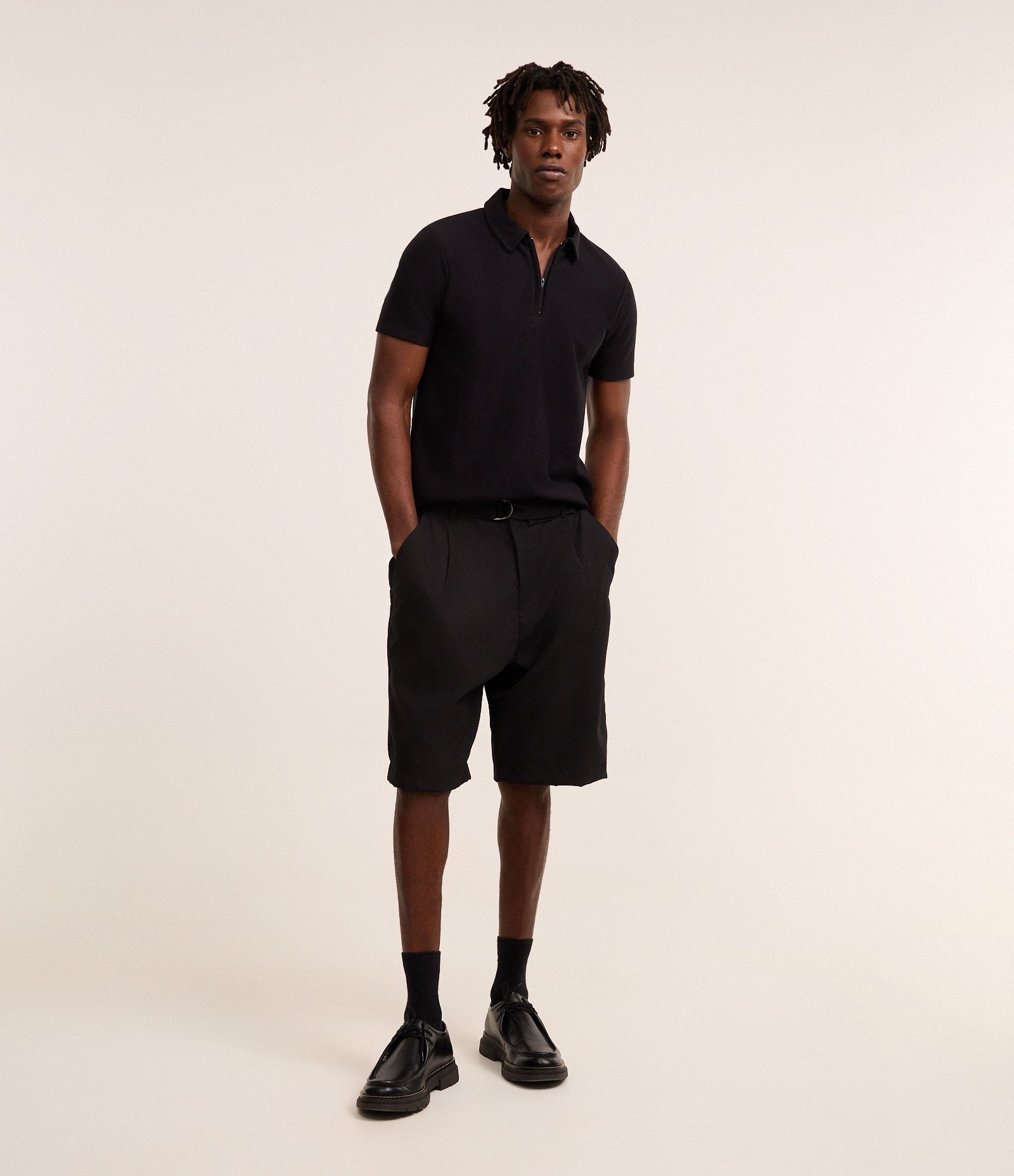 Camisa Polo Slim Texturizada com Zíper na Gola Preto 2