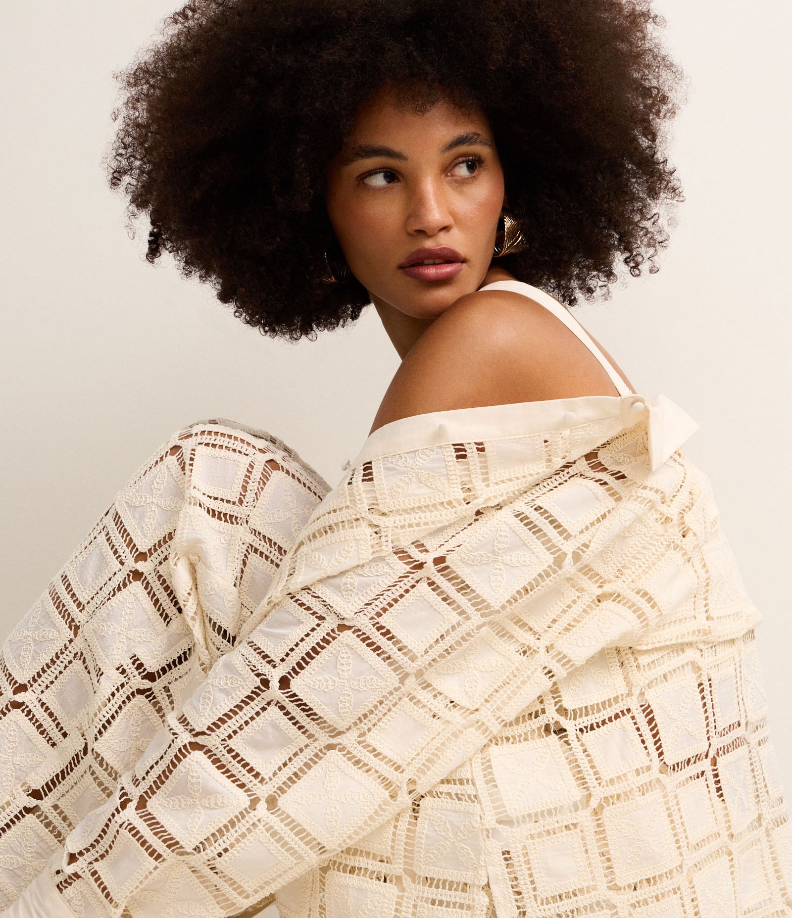 Camisa em Laise Quadriculado com Botões Forrados Off White 2