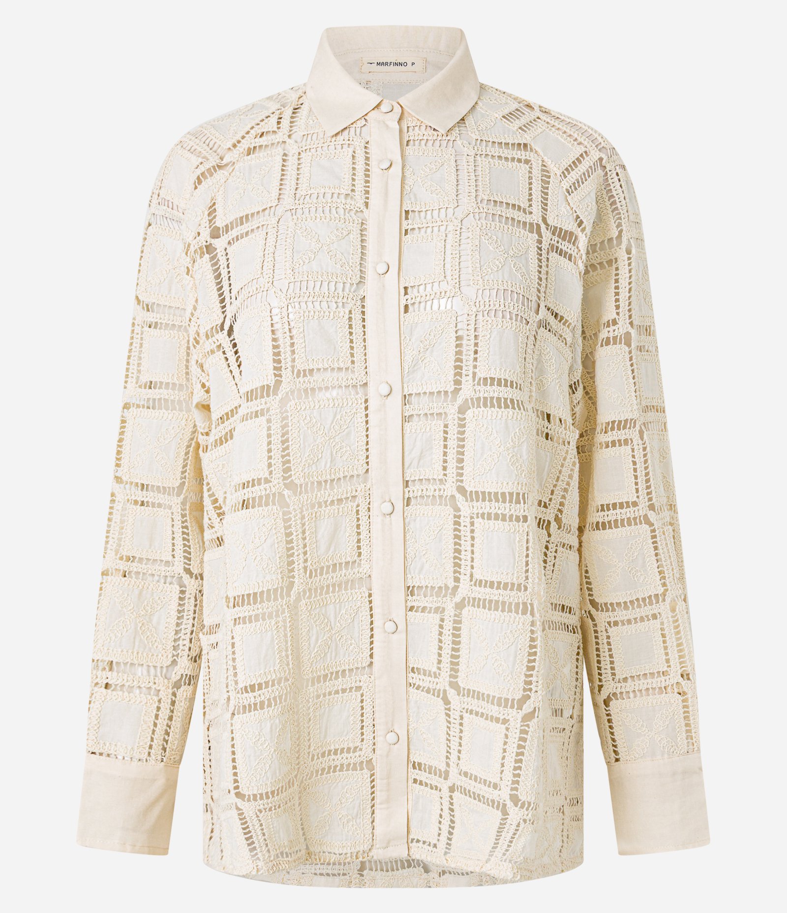 Camisa em Laise Quadriculado com Botões Forrados Off White 7