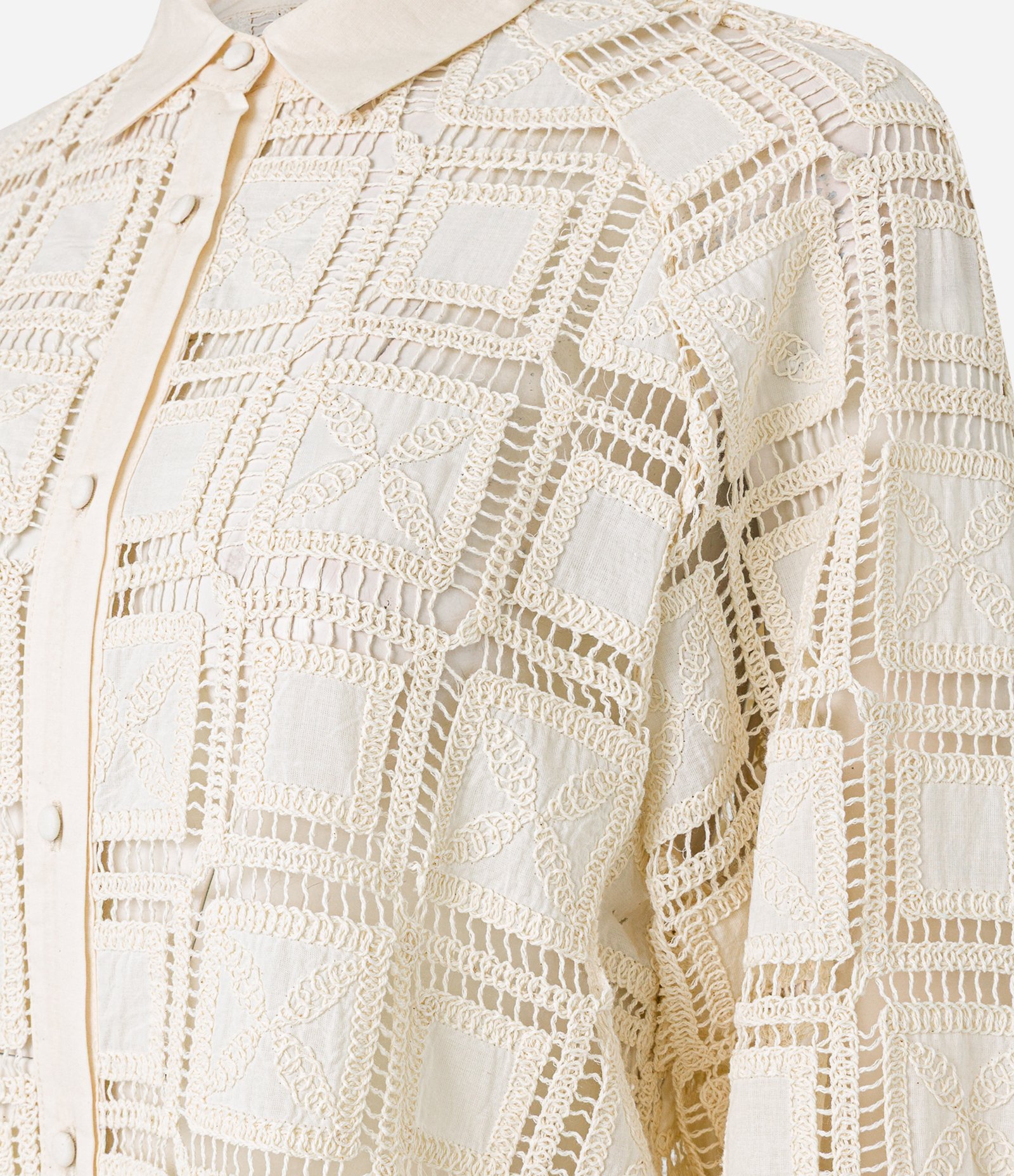 Camisa em Laise Quadriculado com Botões Forrados Off White 8