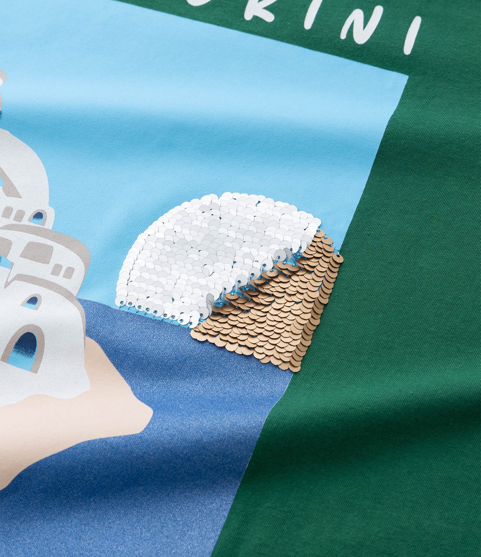 Camiseta em Algodão com Estampa Santorini e Detalhes de Paetê Curve & Plus Size Verde 8