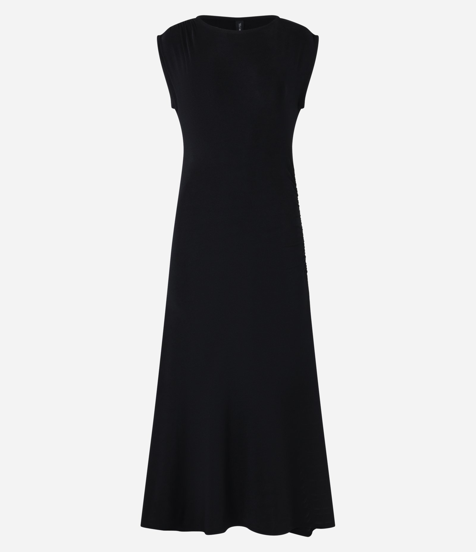 Vestido Long Midi Canelado com Drapeados Laterais Preto 6