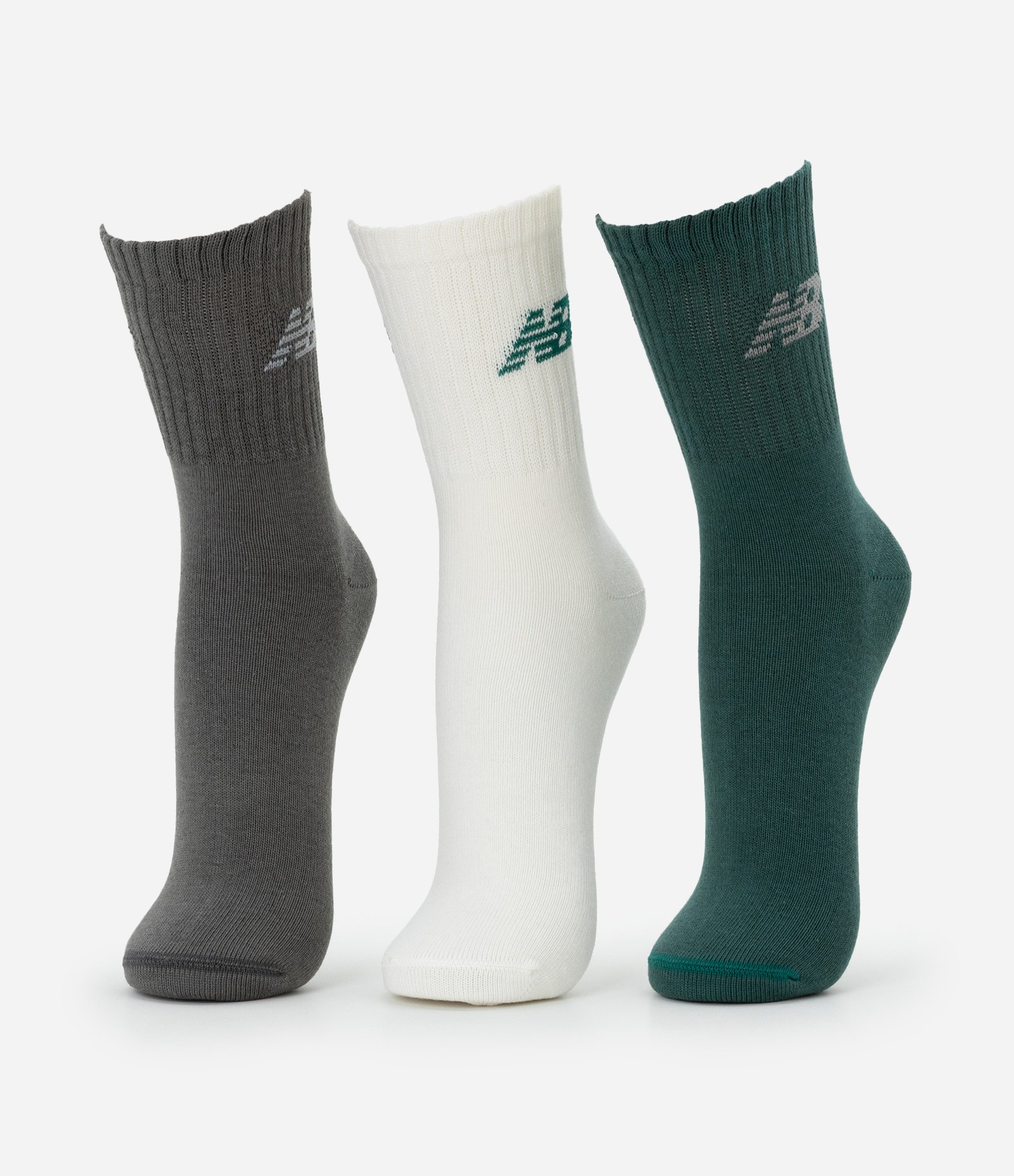 Kit 03 Pares de Meias com Cano Longo Estampa New Balance Verde/Cinza/Branco 1