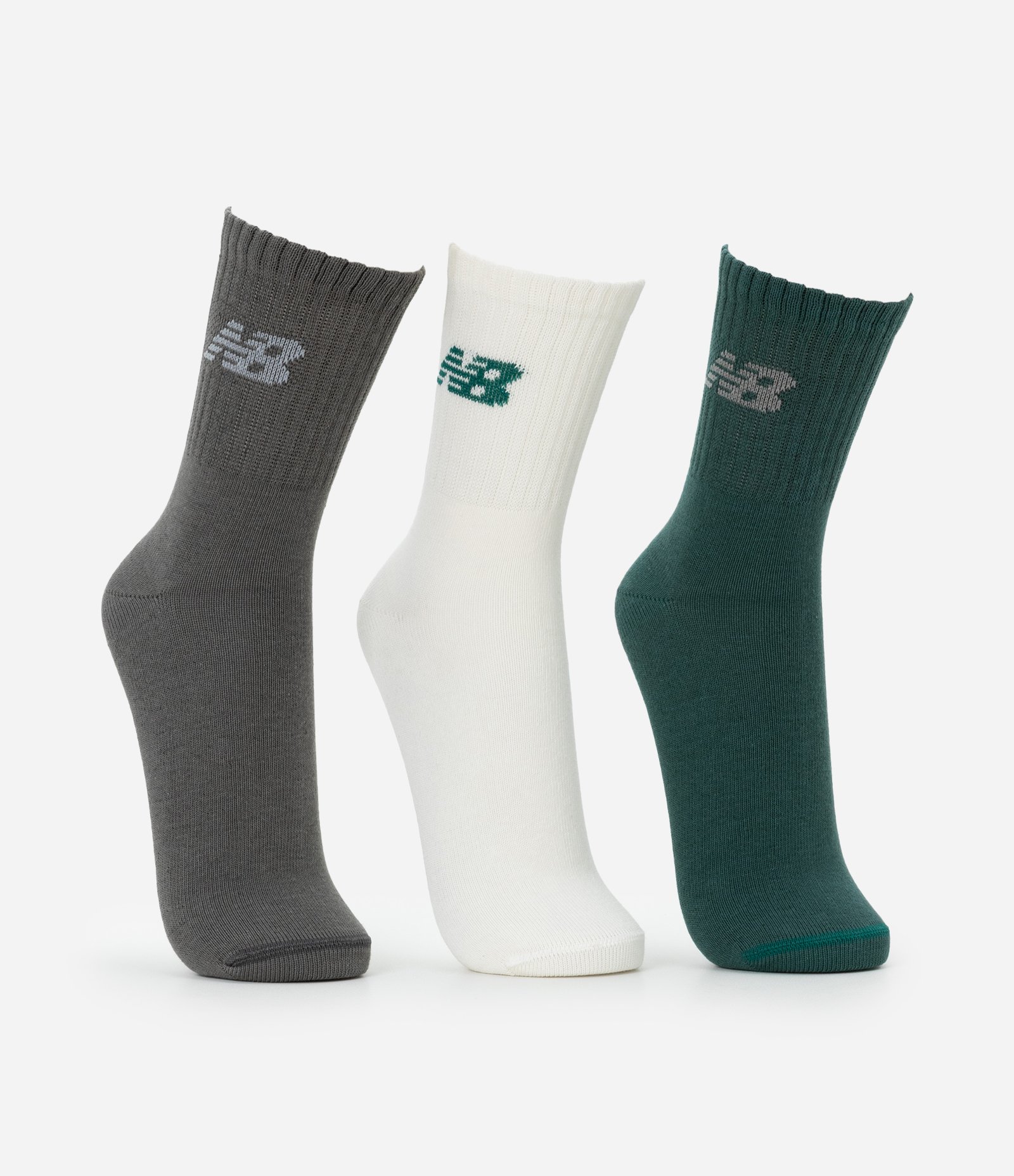 Kit 03 Pares de Meias com Cano Longo Estampa New Balance Verde/Cinza/Branco 2