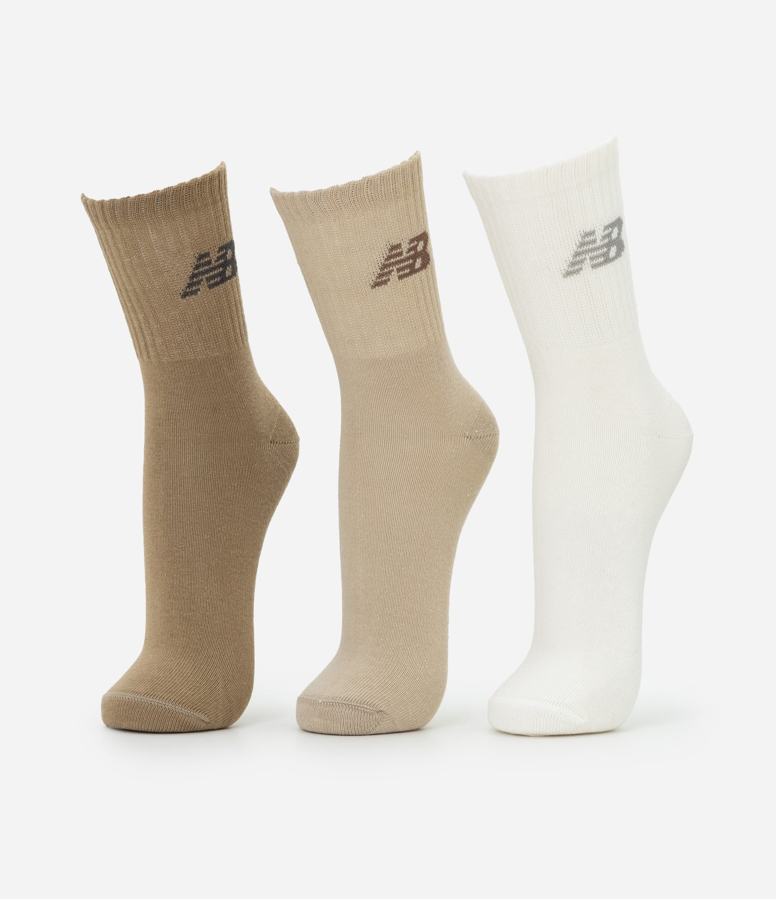 Kit 03 Pares de Meias com Cano Longo Estampa New Balance Off White/Bege/Marrom 1
