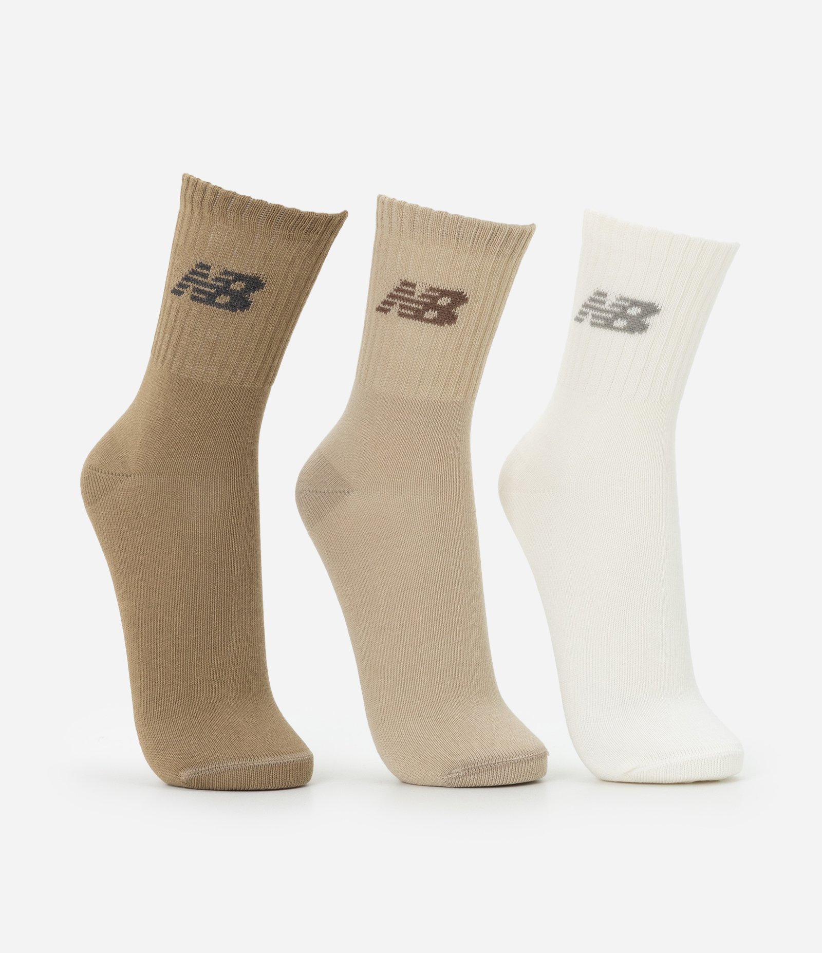 Kit 03 Pares de Meias com Cano Longo Estampa New Balance Off White/Bege/Marrom 2