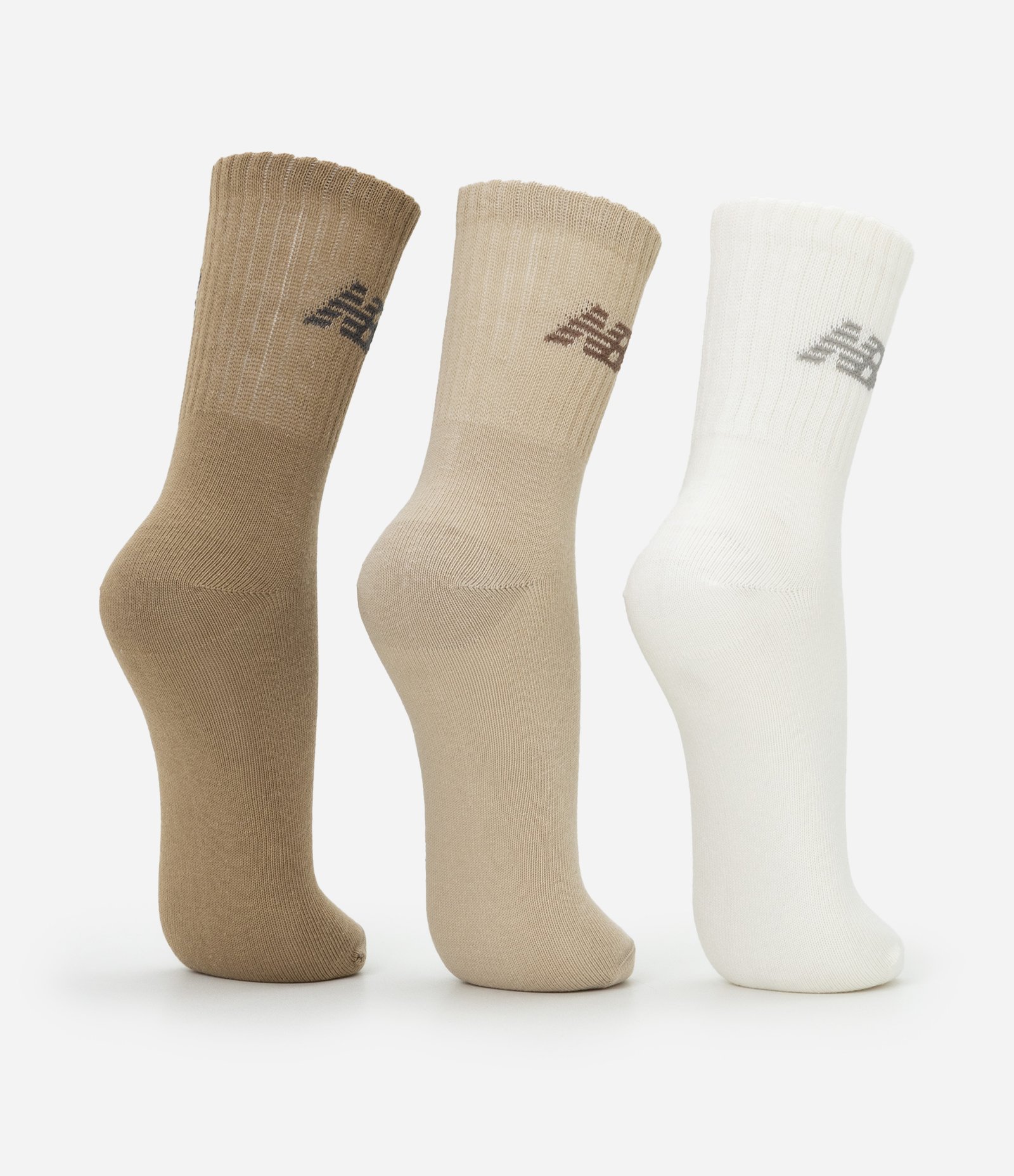 Kit 03 Pares de Meias com Cano Longo Estampa New Balance Off White/Bege/Marrom 3
