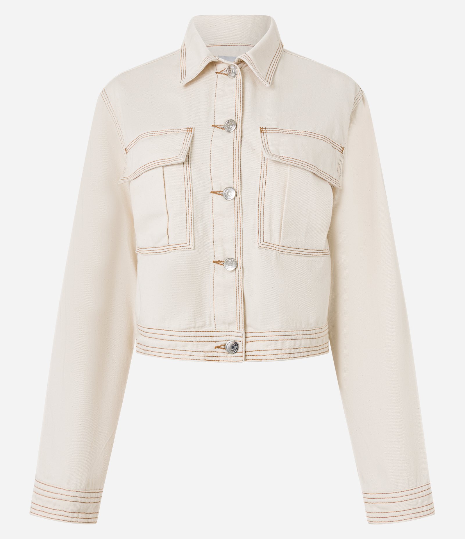 Jaqueta em Sarja com Bolsos e Pespontos Contrastantes Bege 5