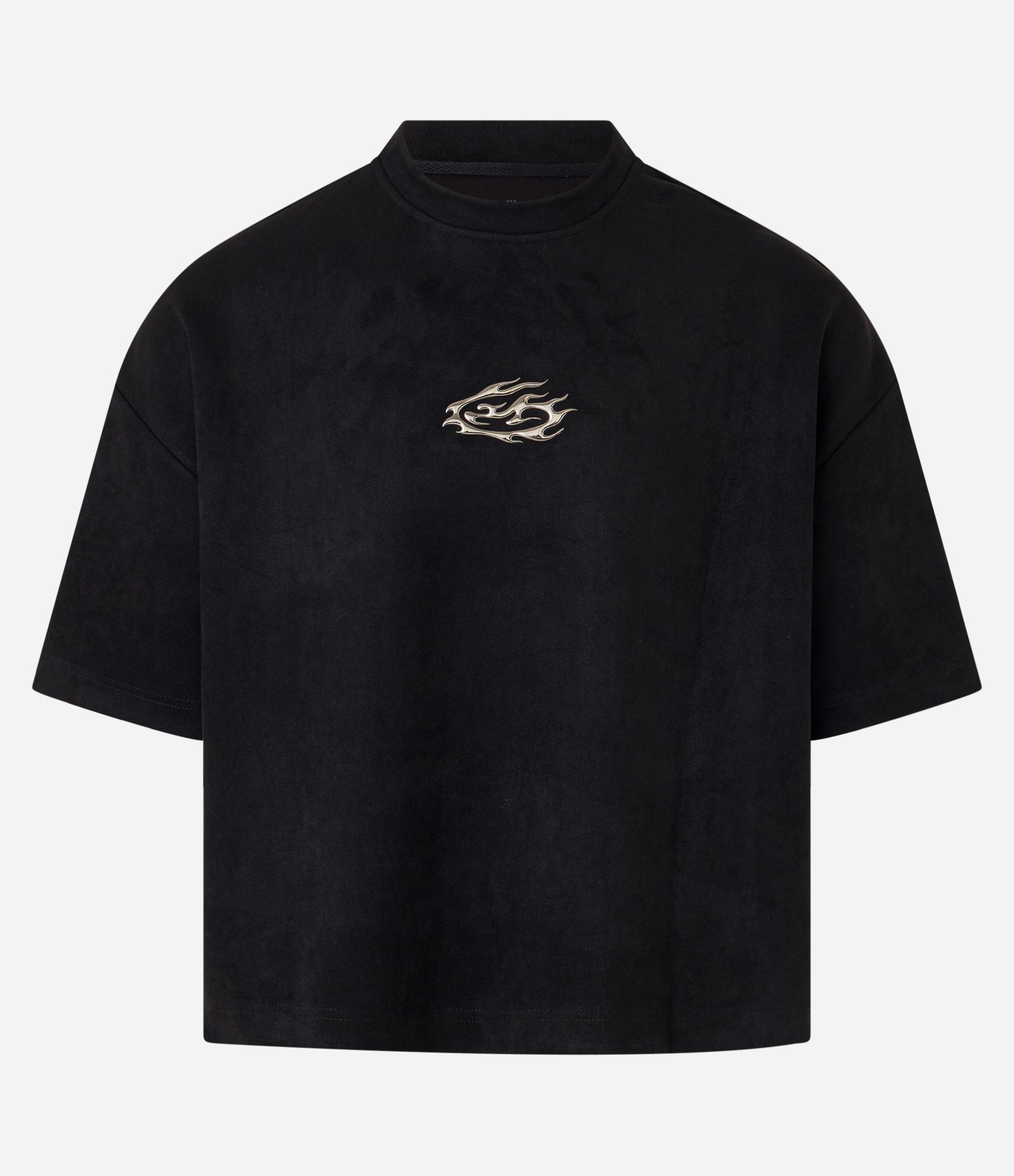 Camiseta Boxy em Suede com Estampa Localizada Preto 6