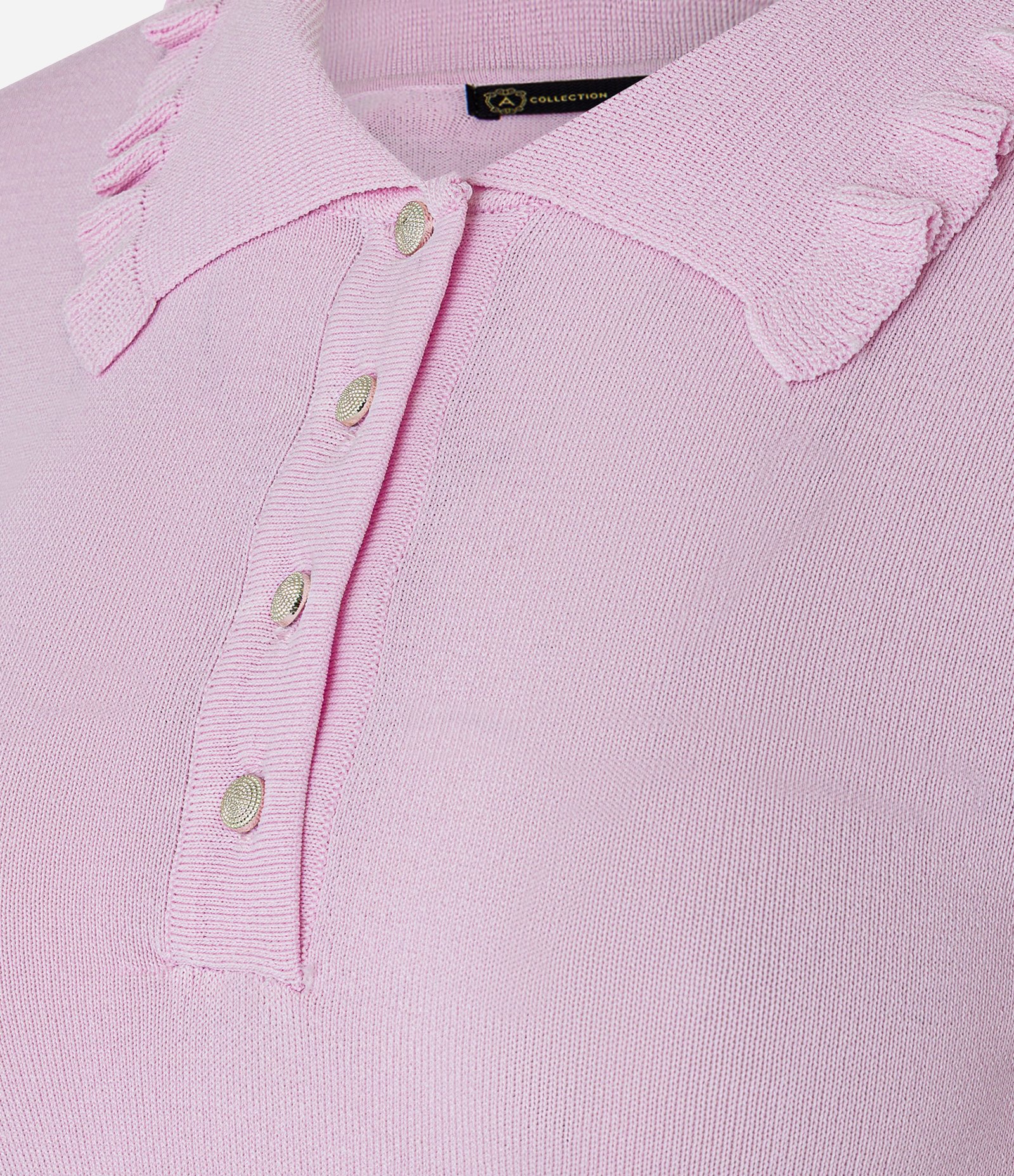 Blusa em Tricô com Pregas na Gola Polo Rosa 7
