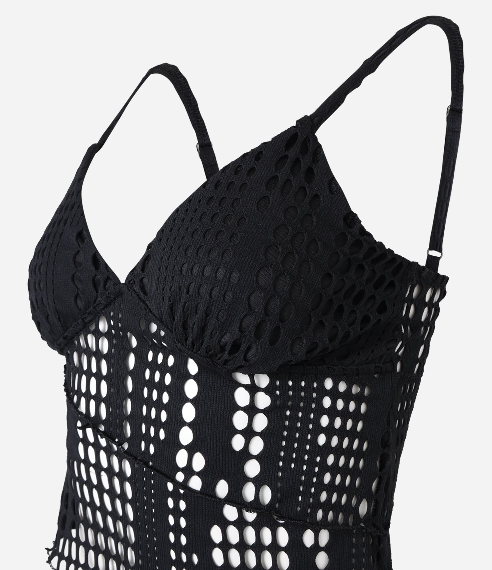 Blusa Texturizada com Alças Finas e Detalhes Vazados Preto 6