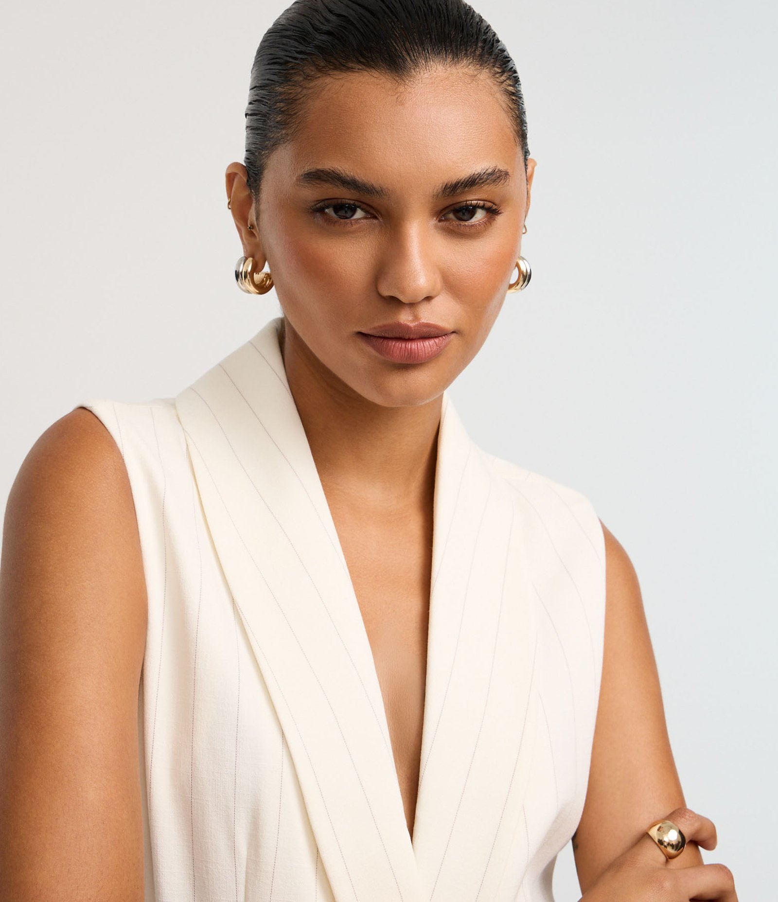 Colete Alfaiatada Alongado com Listras e Amarração Off White 3