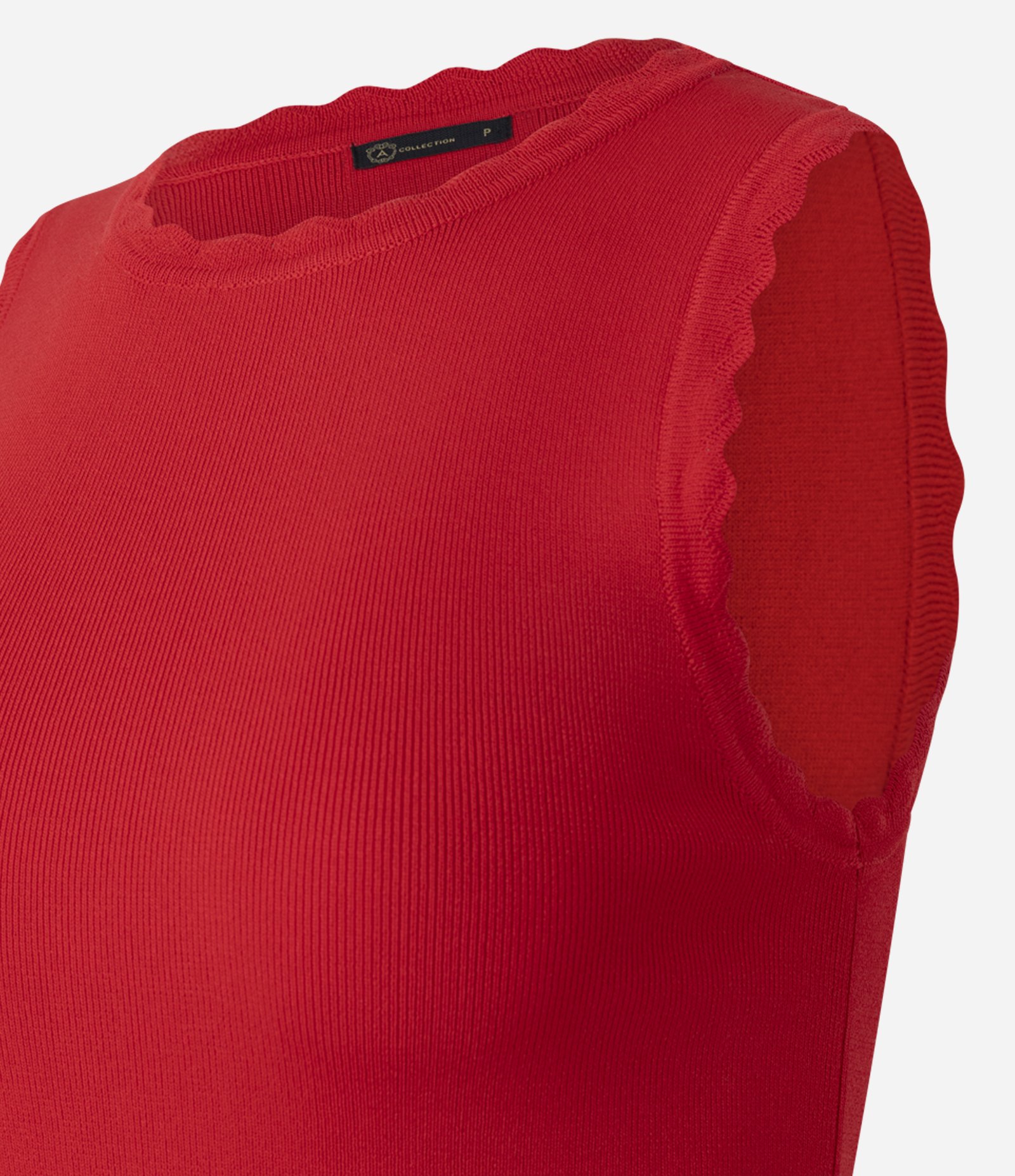 Blusa em Tricô com Efeito Nuvem na Gola e Cava Vermelho 7
