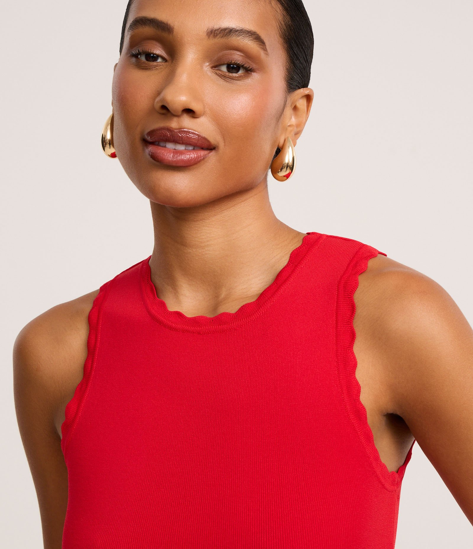 Blusa em Tricô com Efeito Nuvem na Gola e Cava Vermelho 1