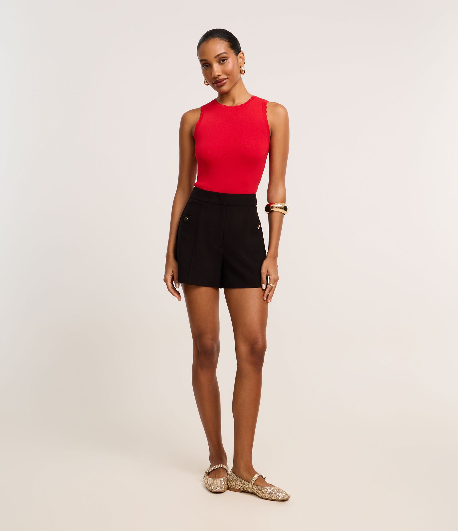 Blusa em Tricô com Efeito Nuvem na Gola e Cava Vermelho 3