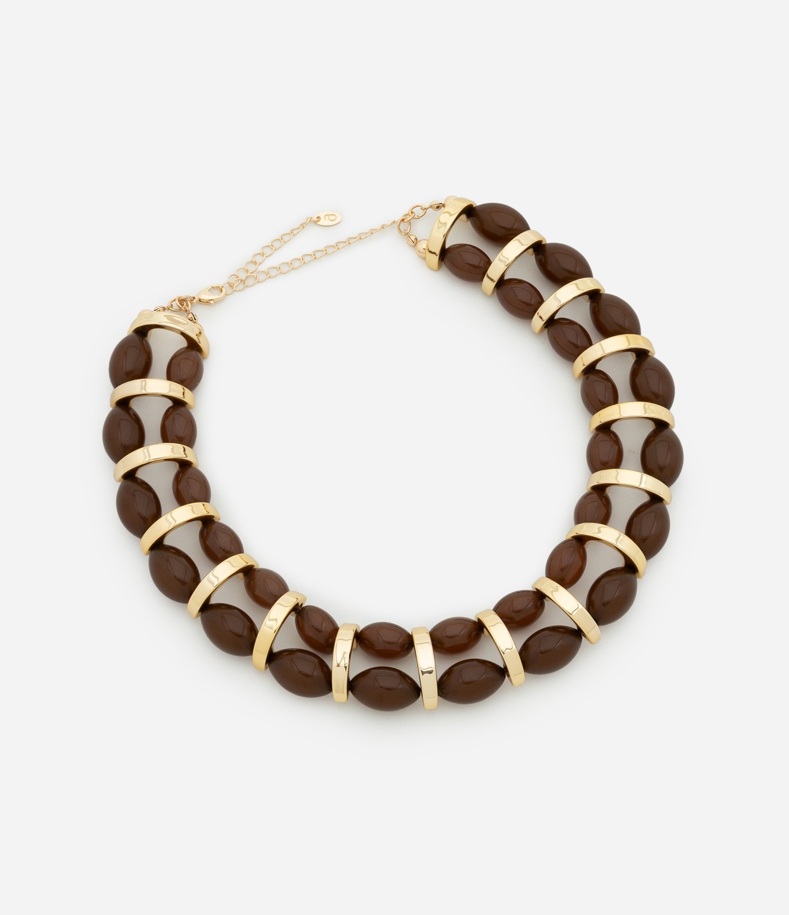 Colar Maxi em Resina e Metal com Beads Marrom 2