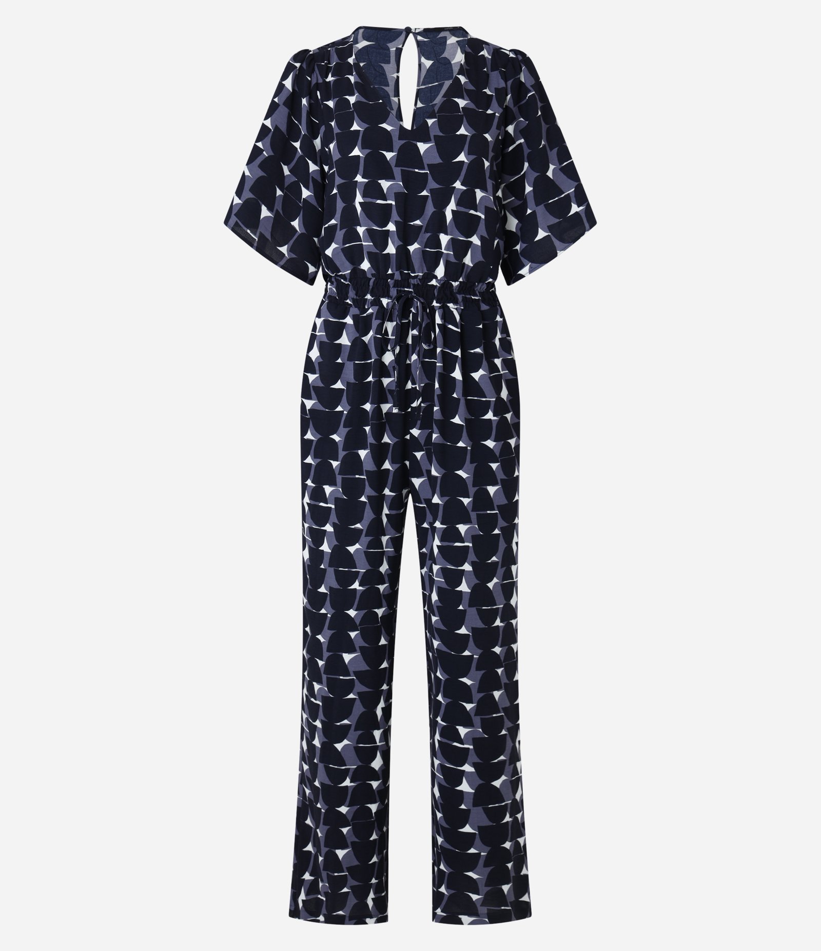 Macacão Airflow com Decote em V Amarração e Estampa Geométrica Azul 5