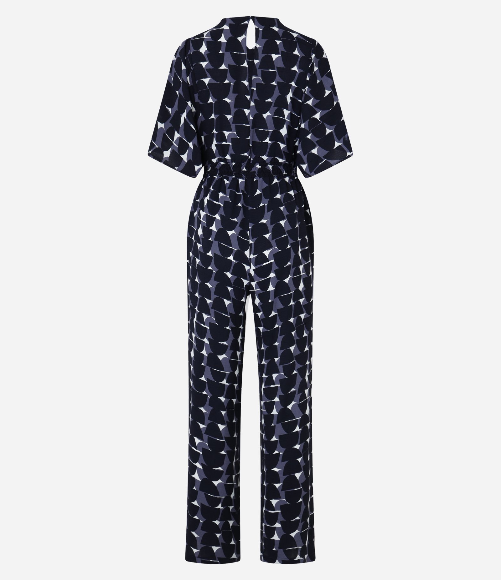 Macacão Airflow com Decote em V Amarração e Estampa Geométrica Azul 6