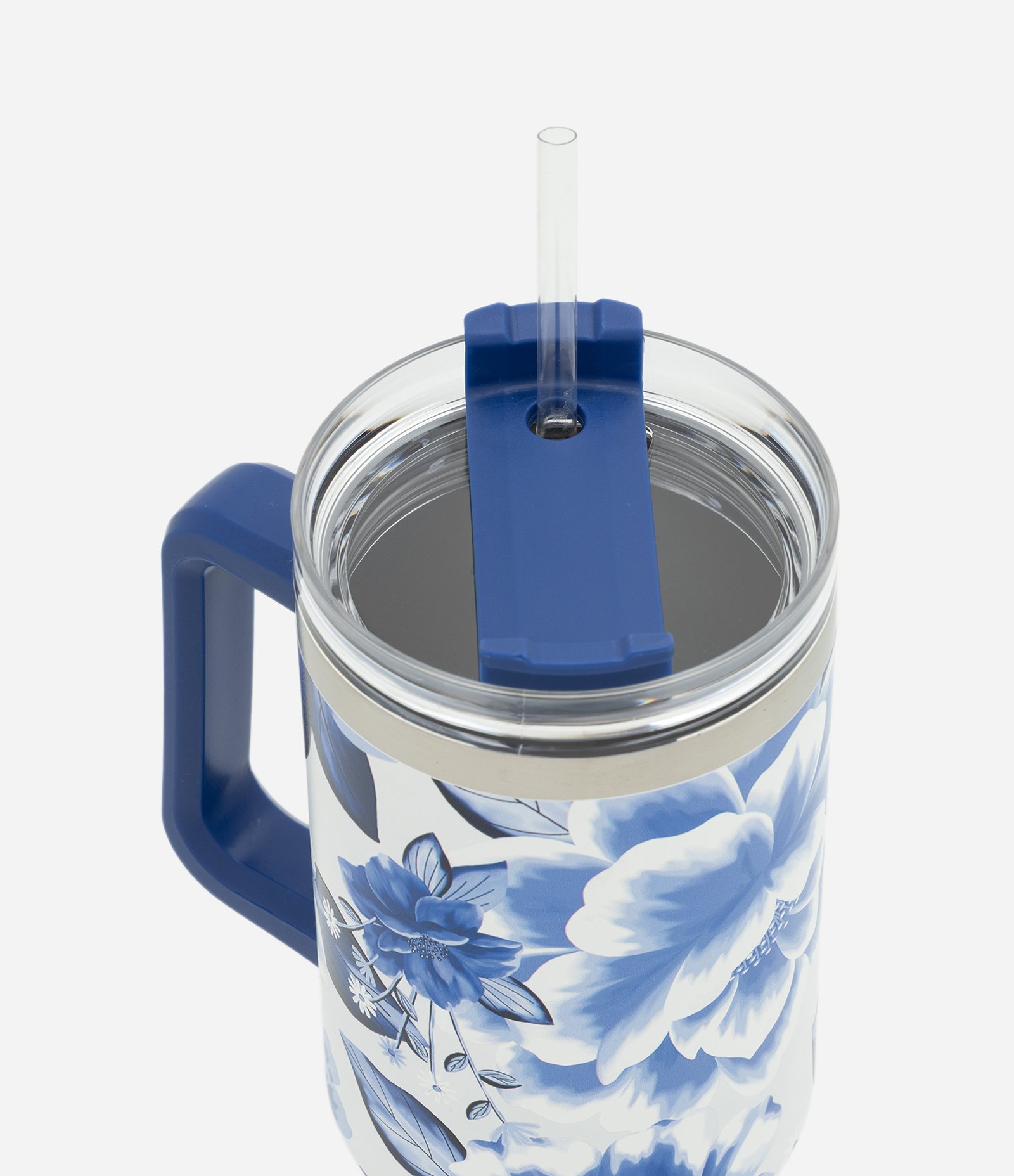 Copo Térmico em Metal com Estampa Floral 1,2L Azul/Branco 2