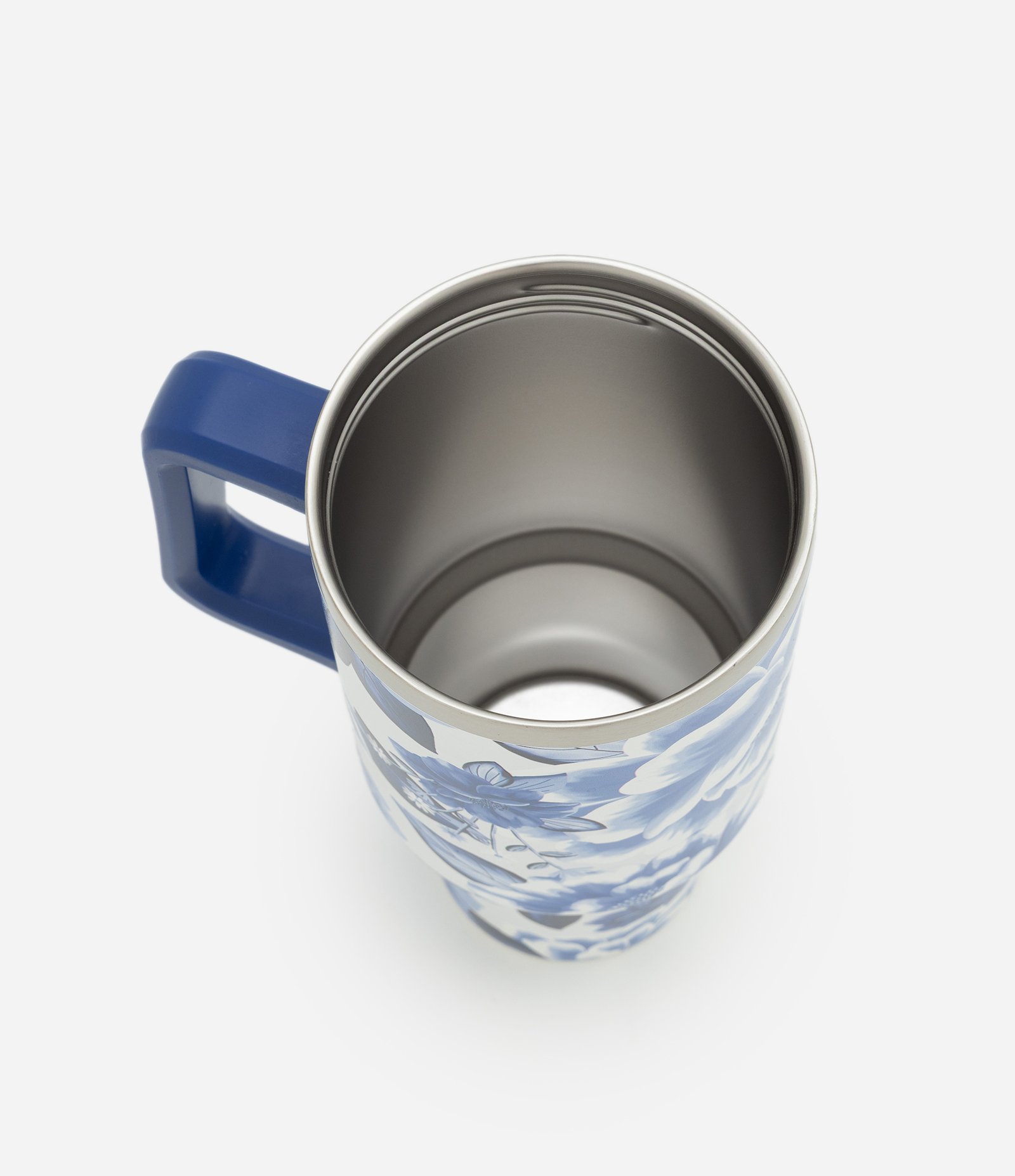 Copo Térmico em Metal com Estampa Floral 1,2L Azul/Branco 3