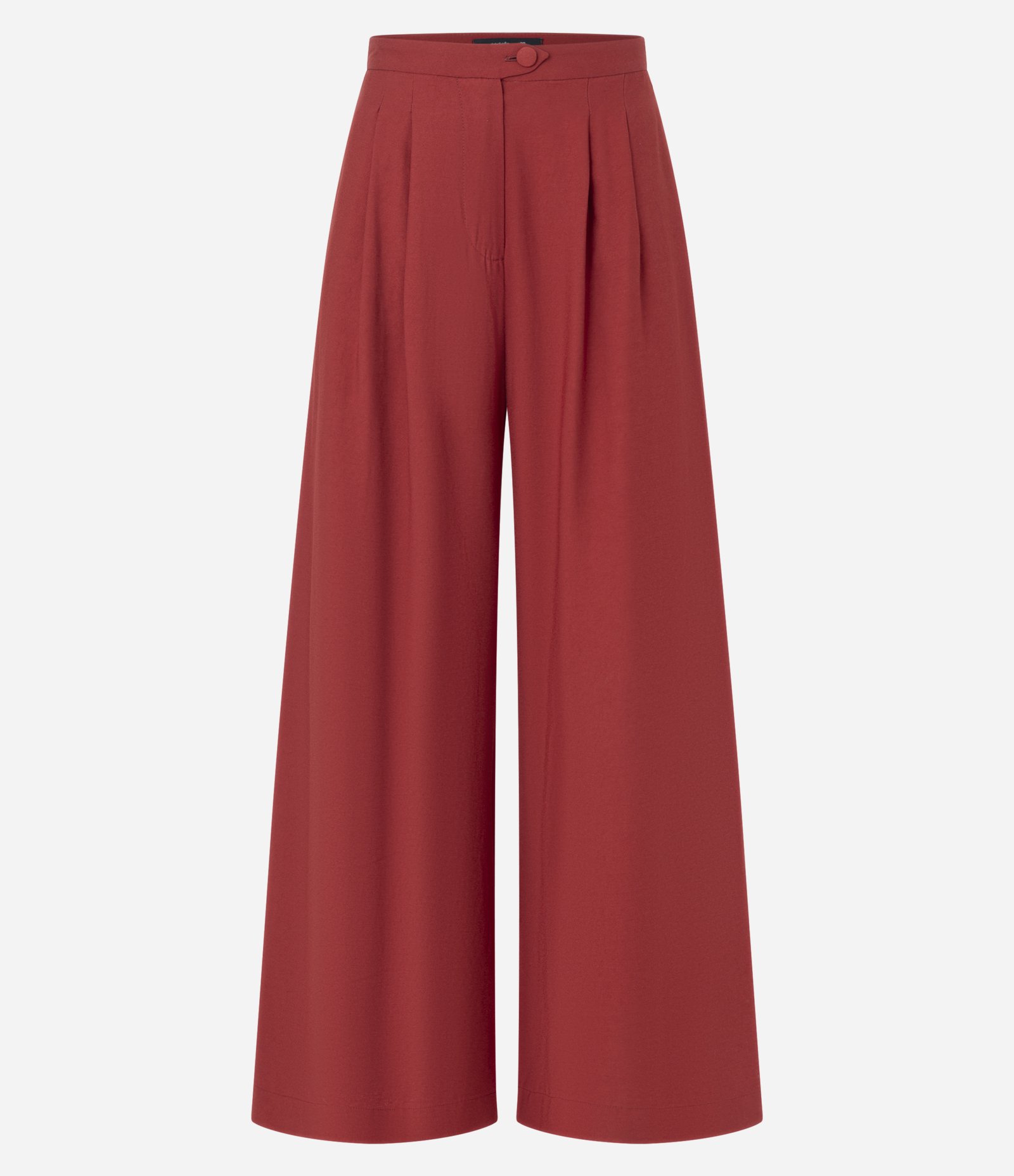 Calça Pantalona em Crepe com Pregas e Botão Forrado Vermelho 6