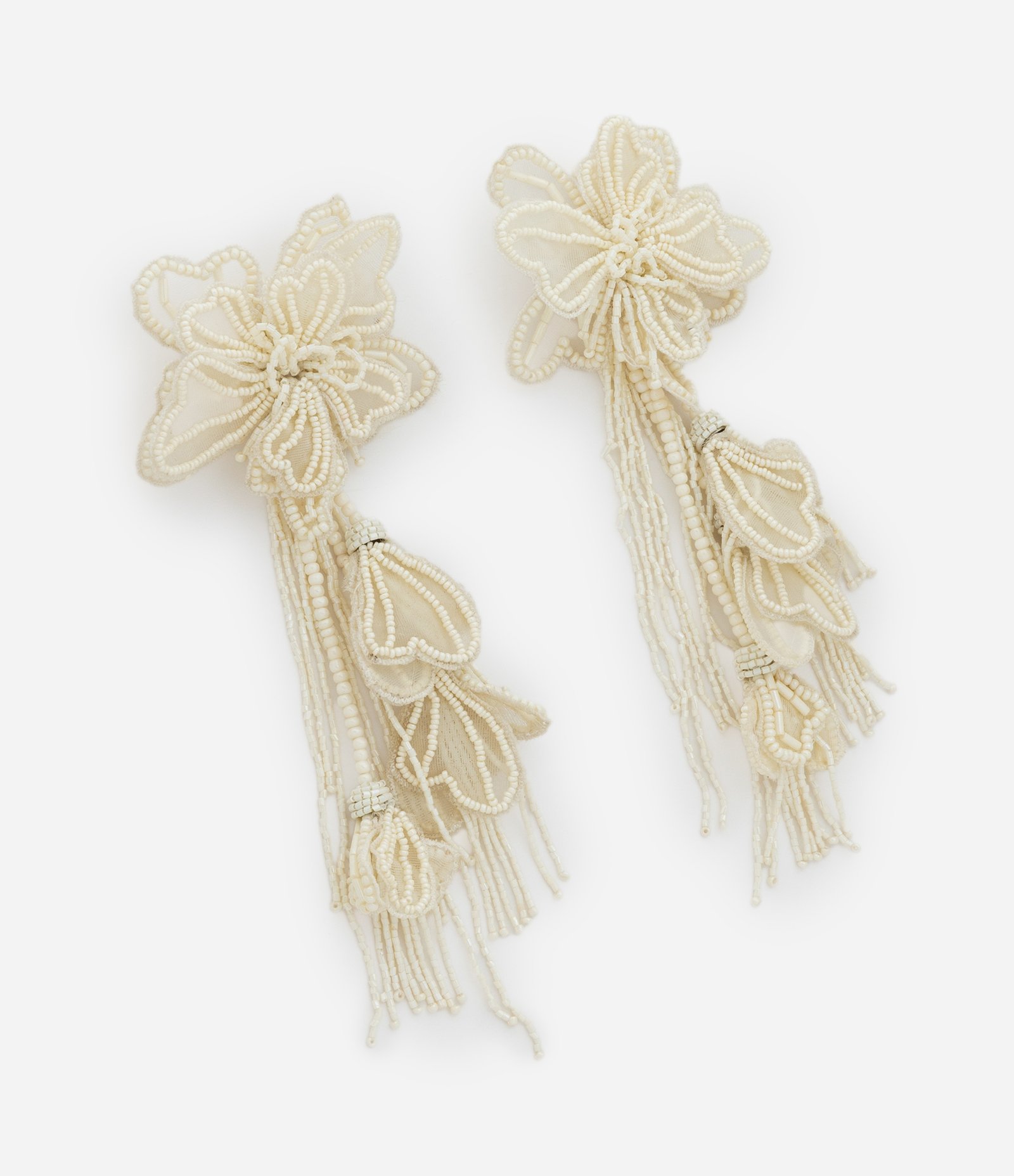 Maxi Brinco de Miçangas com Forma e Flor e Franjas Off White 1