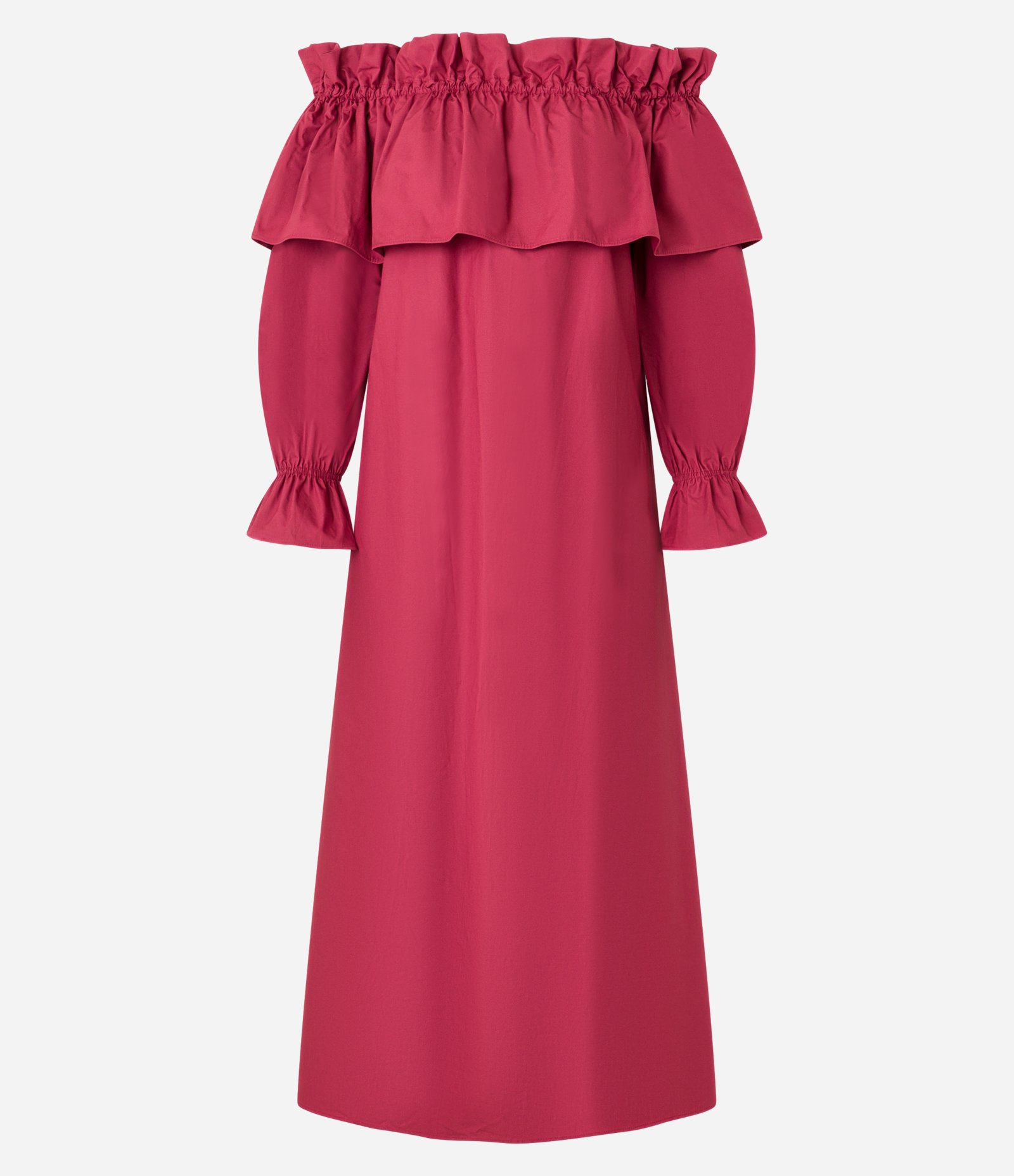 Vestido Evasê Midi em Tricoline com Decote Ombro a Ombro Virado Rosa 6