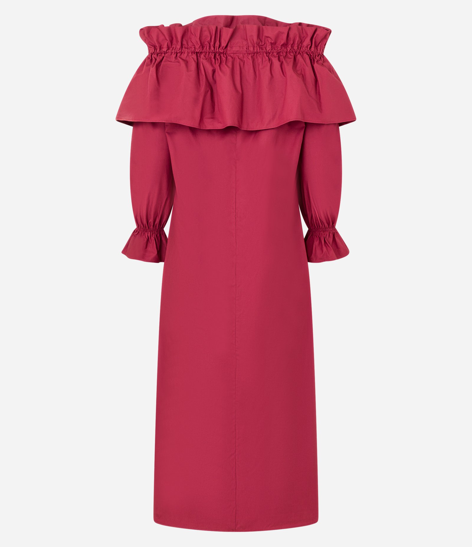 Vestido Evasê Midi em Tricoline com Decote Ombro a Ombro Virado Rosa 7