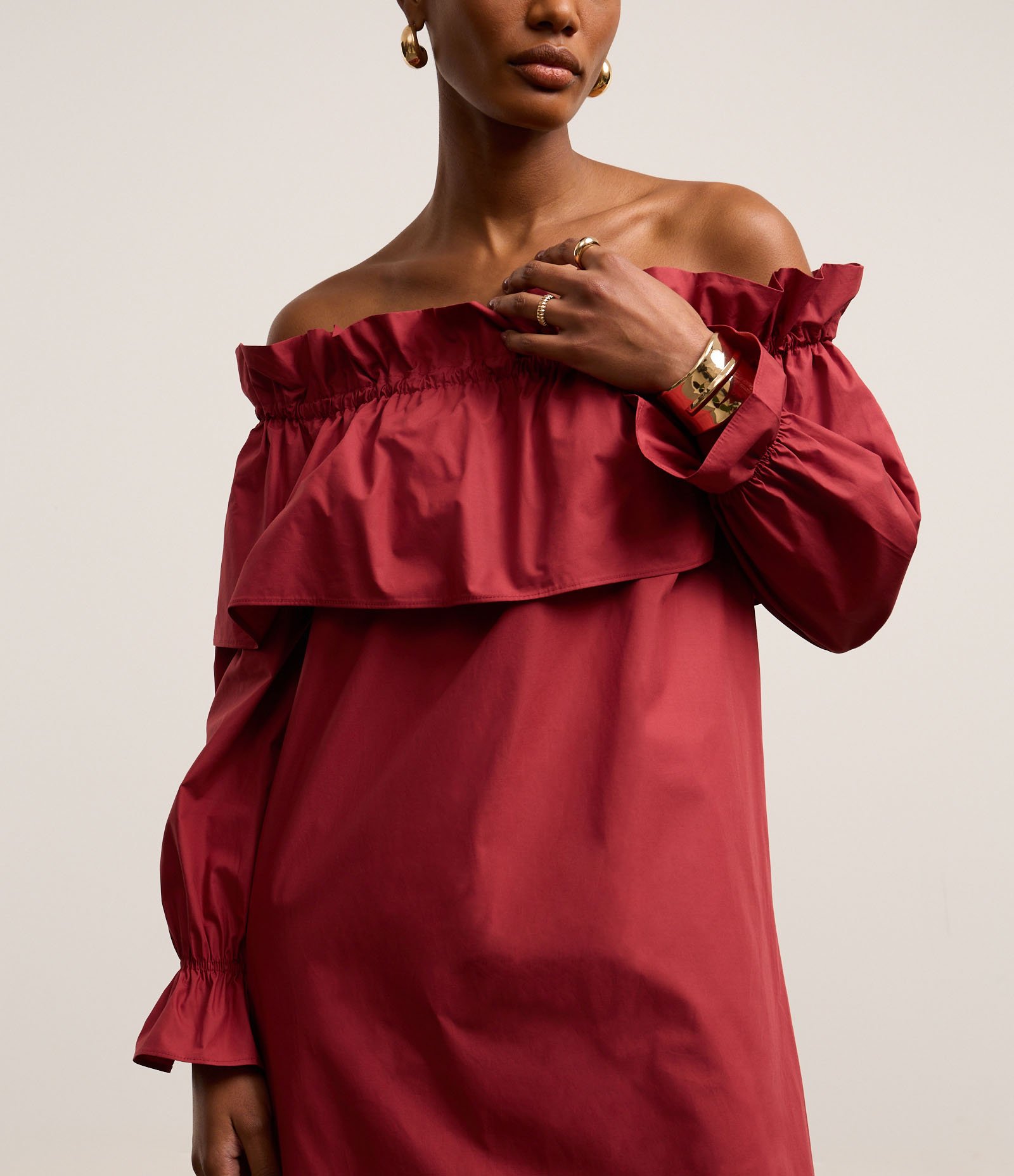 Vestido Evasê Midi em Tricoline com Decote Ombro a Ombro Virado Rosa 3