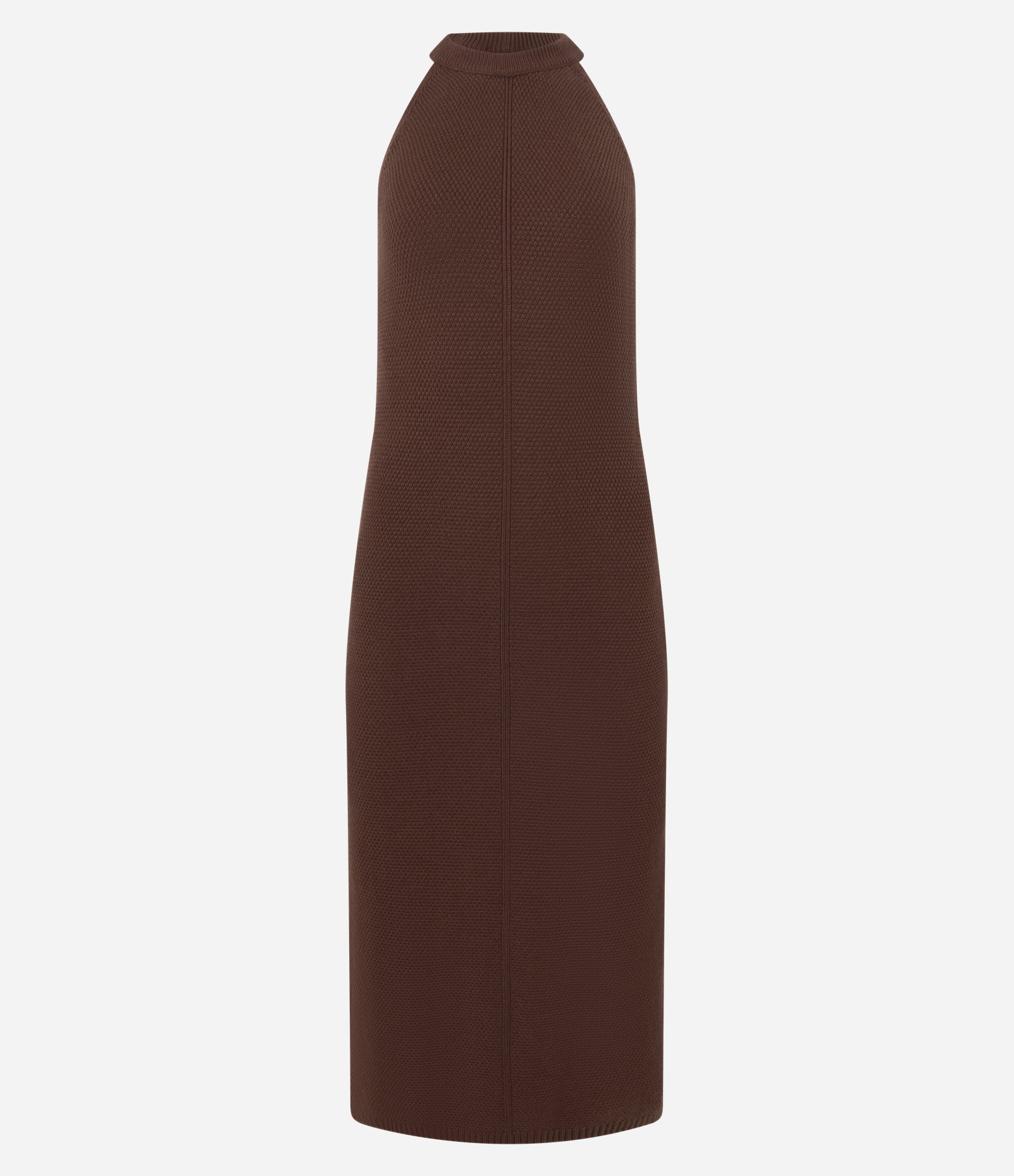 Vestido Reto Longo em Tricô com Ponto Texturizado Marrom 5