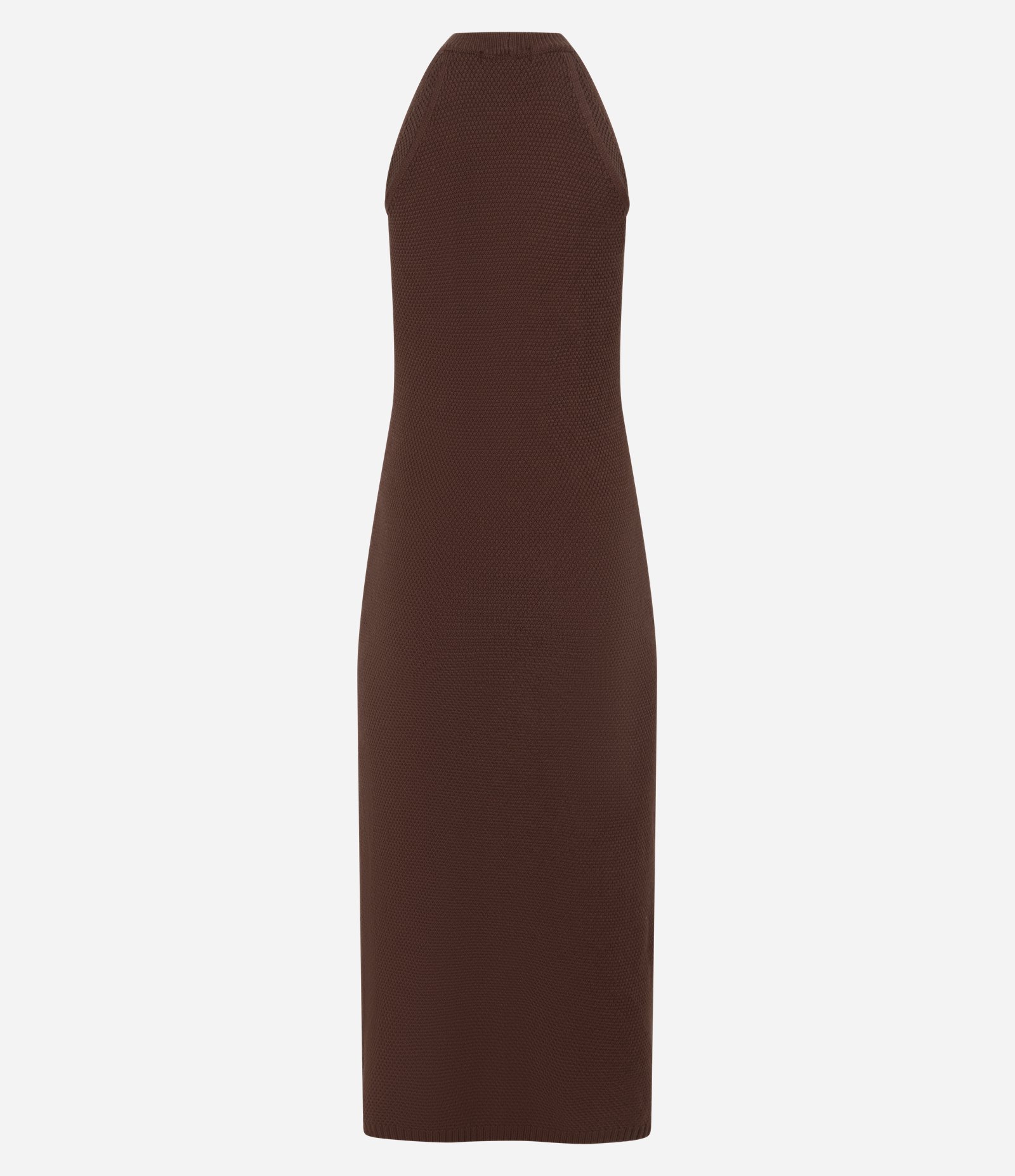 Vestido Reto Longo em Tricô com Ponto Texturizado Marrom 7