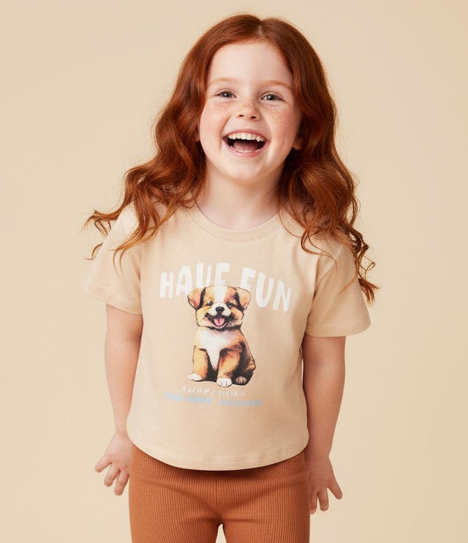 Blusa Infantil com Estampa de Cachorro - Tam 1 a 6 Anos Bege 1