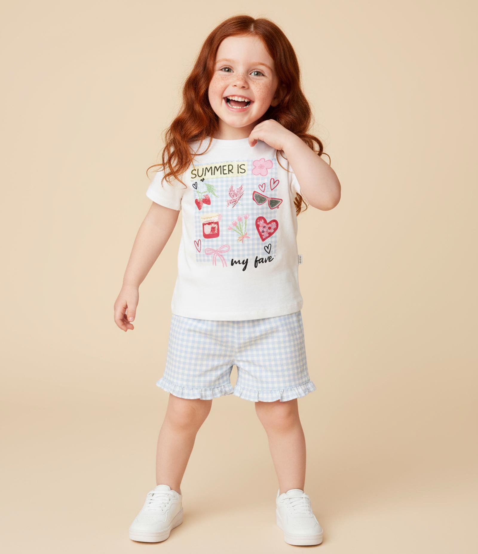 Conjunto Infantil com Estampa Localizada e Lettering Summer Is My Fave - Tam 1 A 6 Anos Branco/Azul claro 1