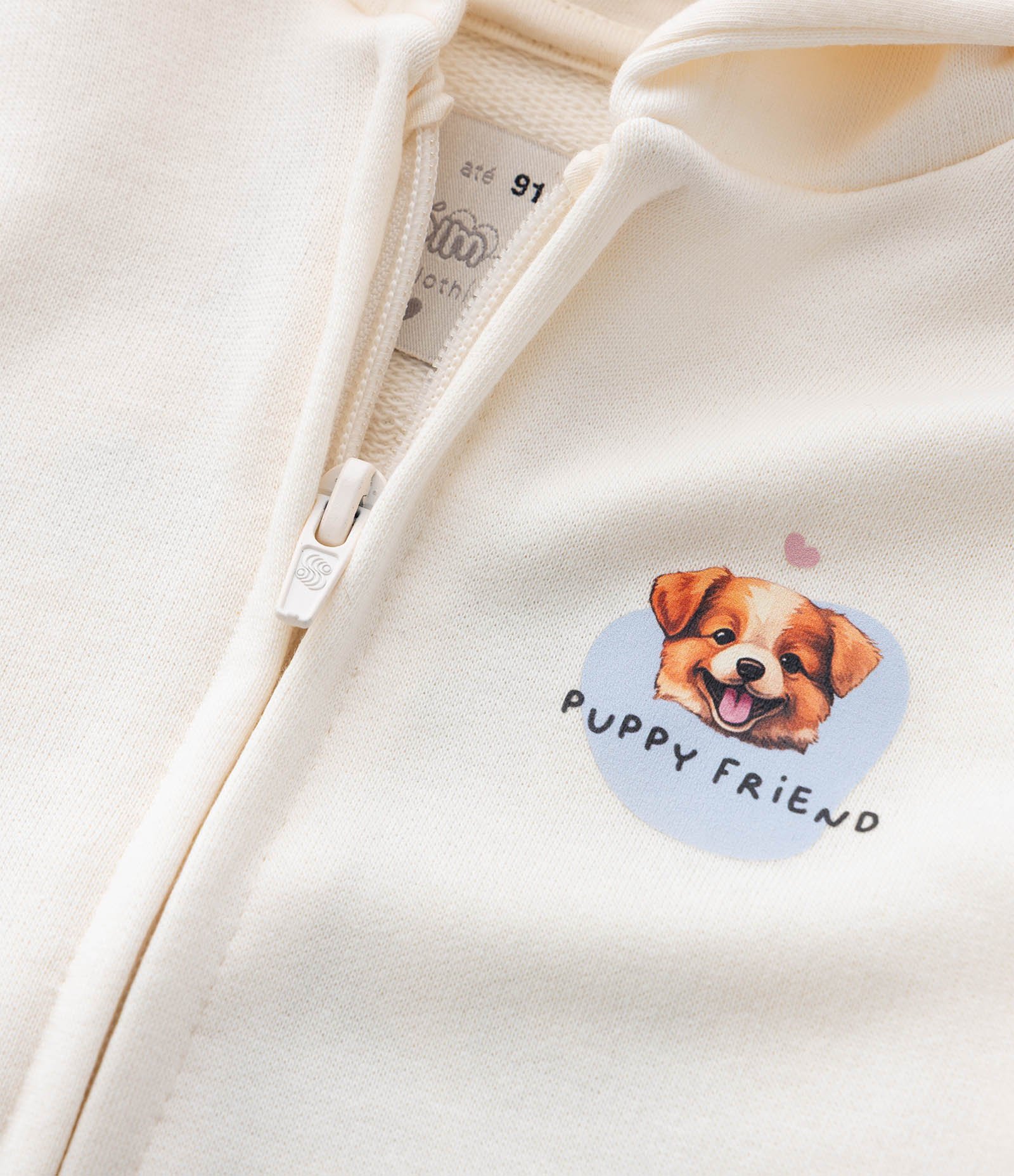 Casaco Infantil em Moletom Estampa Puppy Friend - Tam 1 a 6 Anos Bege 7