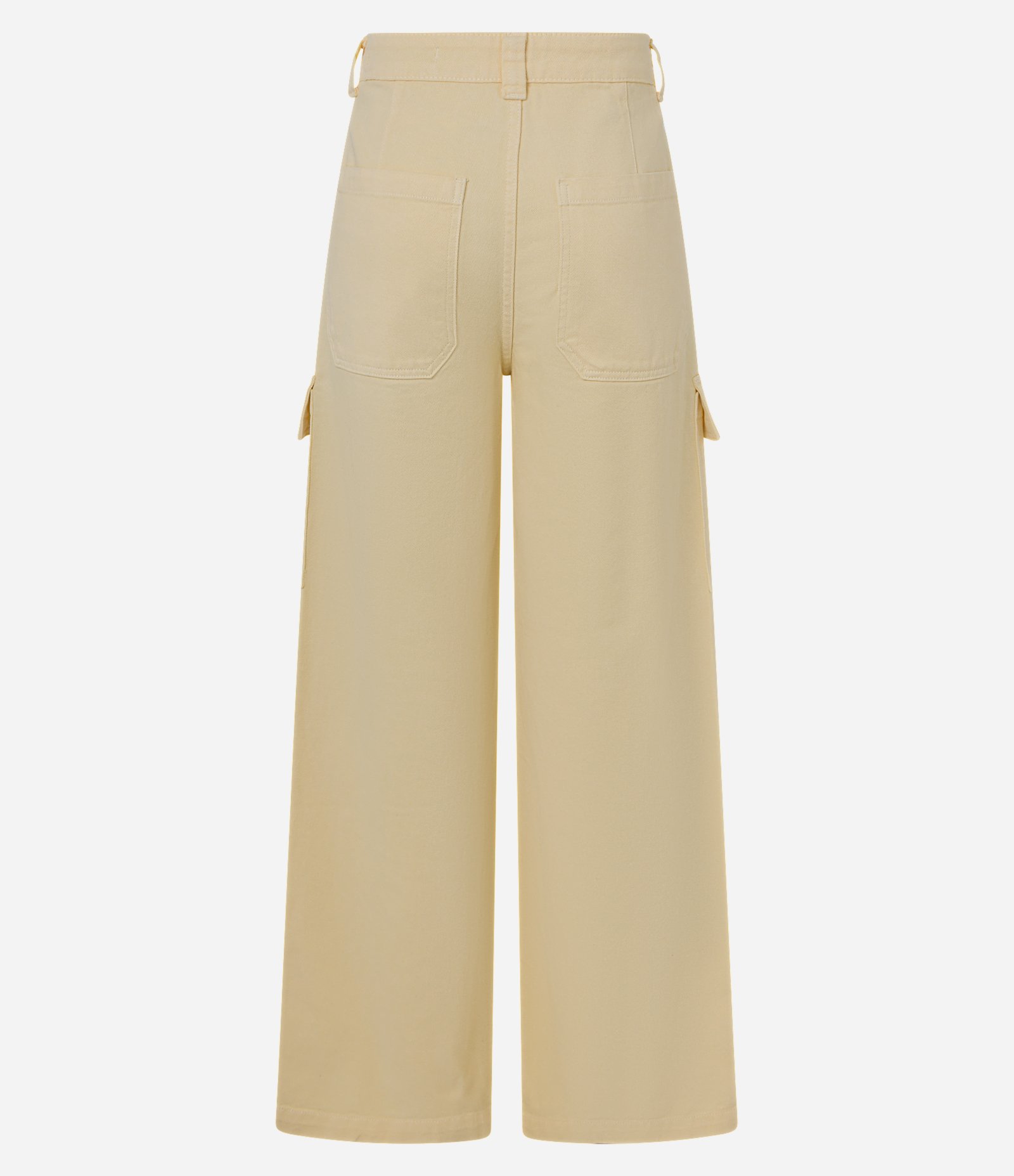 Calça Wide Leg em Sarja com Cintura Alta e Bolsos Cargo Amarelo 8