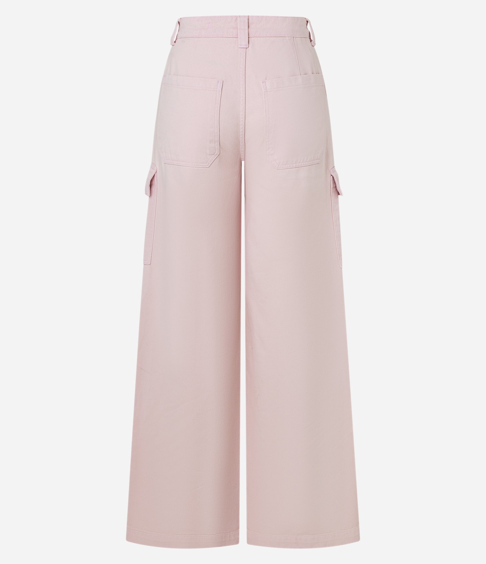 Calça Wide Leg em Sarja com Cintura Alta e Bolsos Cargo Rosa 6