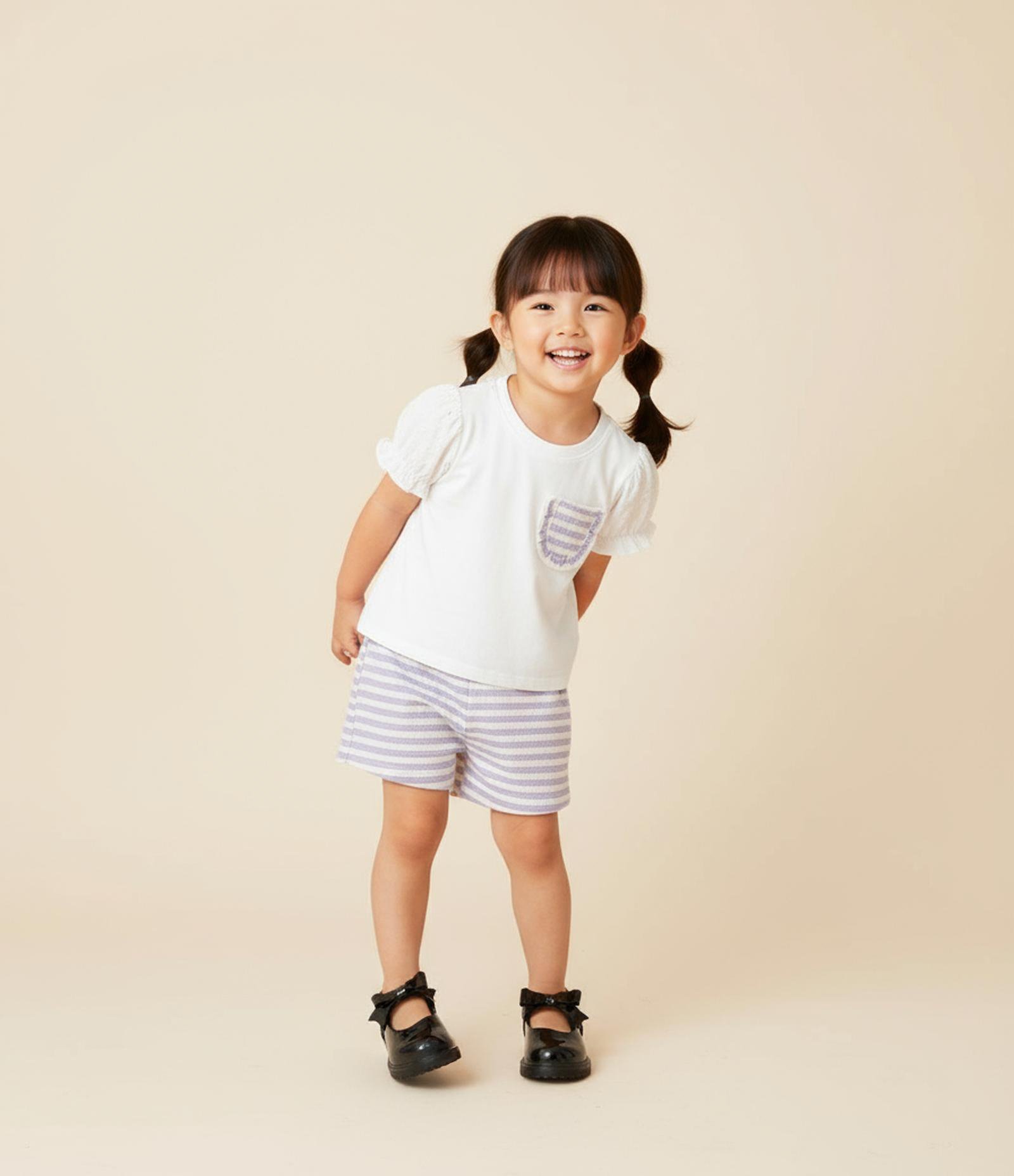 Conjunto Infantil com Estampa de Listras - Tam 1 a 6 Anos Branco/Lilás 1