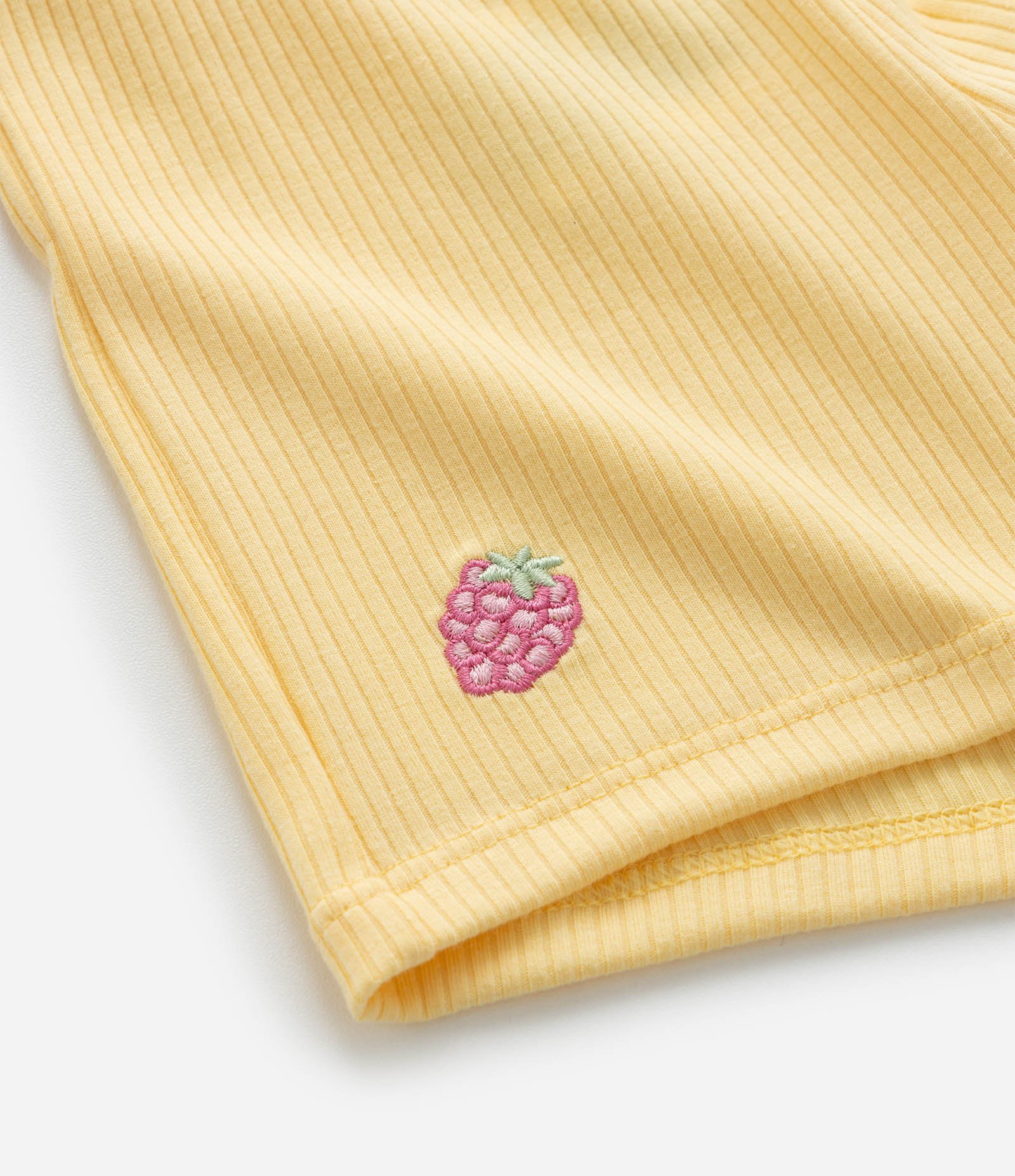 Conjunto Infantil em Ribana com Bordado de Morango - Tam 1 a 6 Anos Amarelo 10