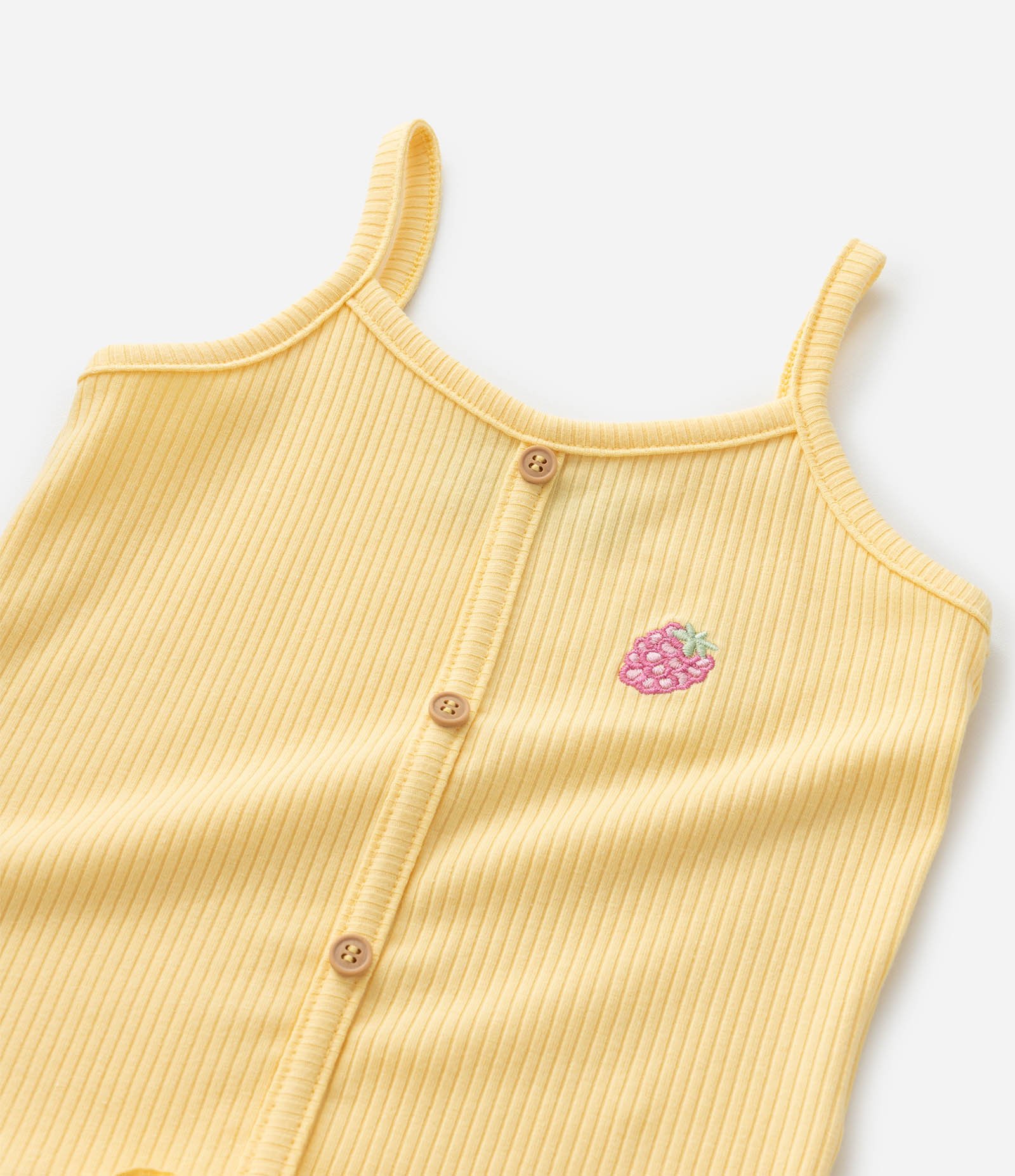 Conjunto Infantil em Ribana com Bordado de Morango - Tam 1 a 6 Anos Amarelo 11