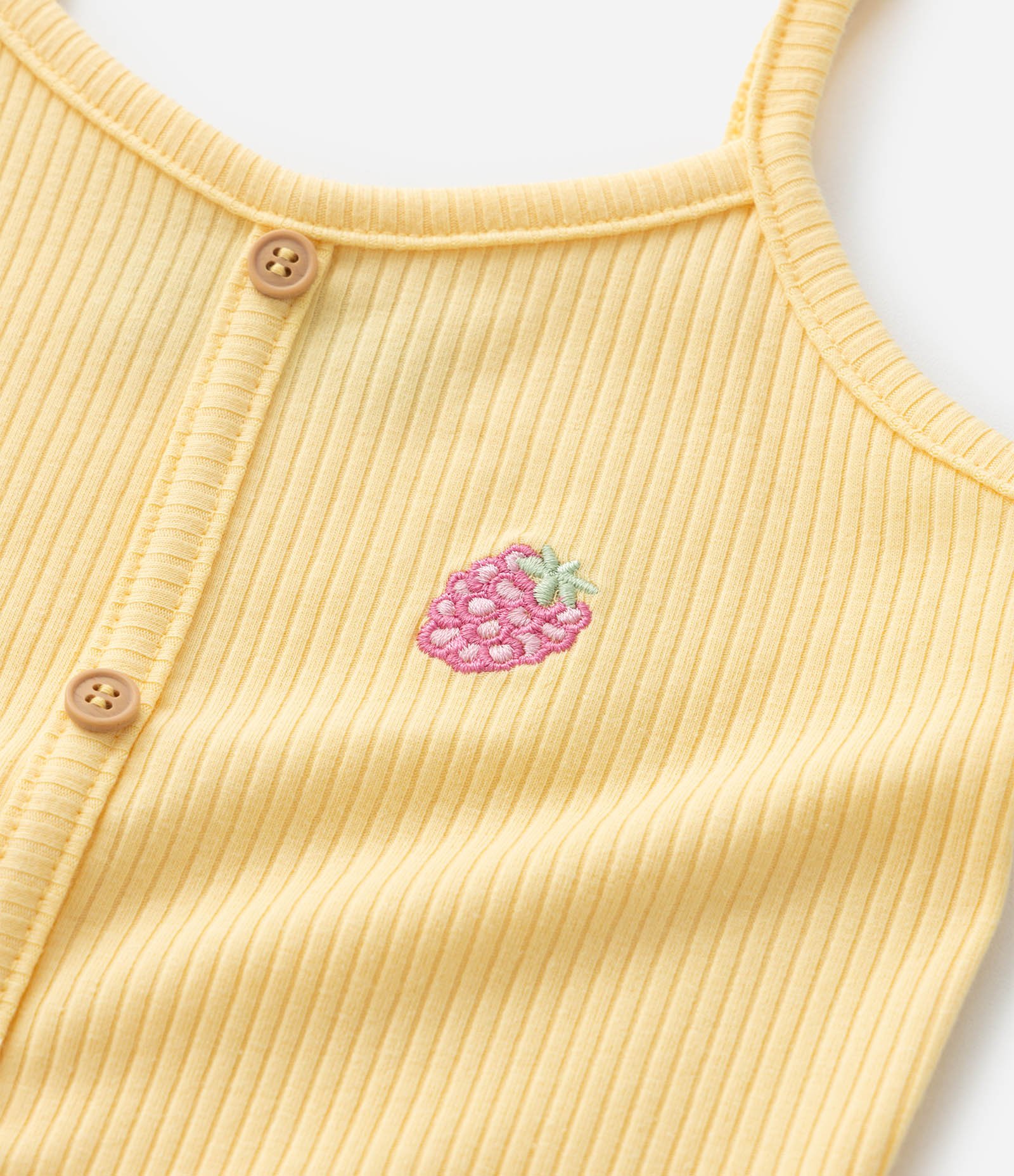 Conjunto Infantil em Ribana com Bordado de Morango - Tam 1 a 6 Anos Amarelo 12