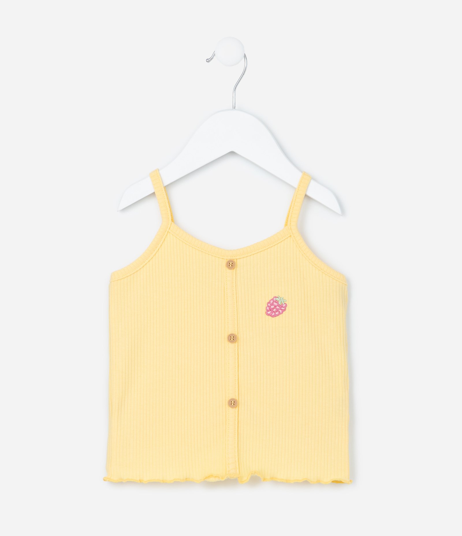 Conjunto Infantil em Ribana com Bordado de Morango - Tam 1 a 6 Anos Amarelo 3